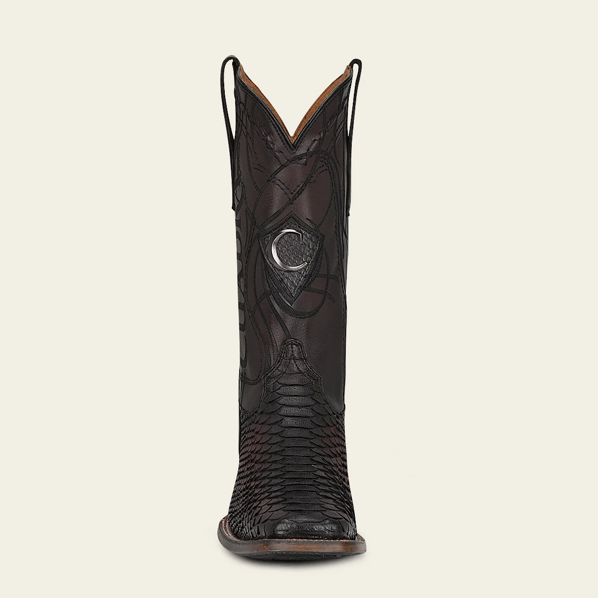 Engraved mahogany python leather western boot