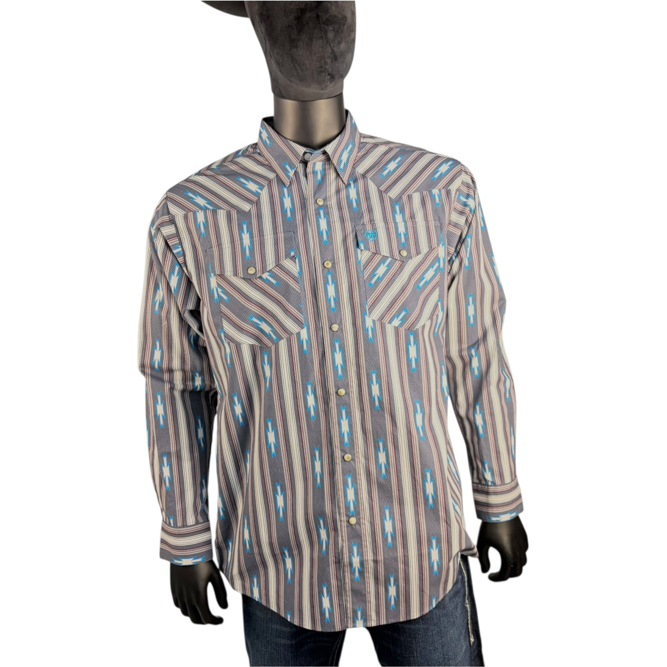 Ariat Men’s Long Sleeve Floral Print Button-Down Western Shirt – Navy & Tan