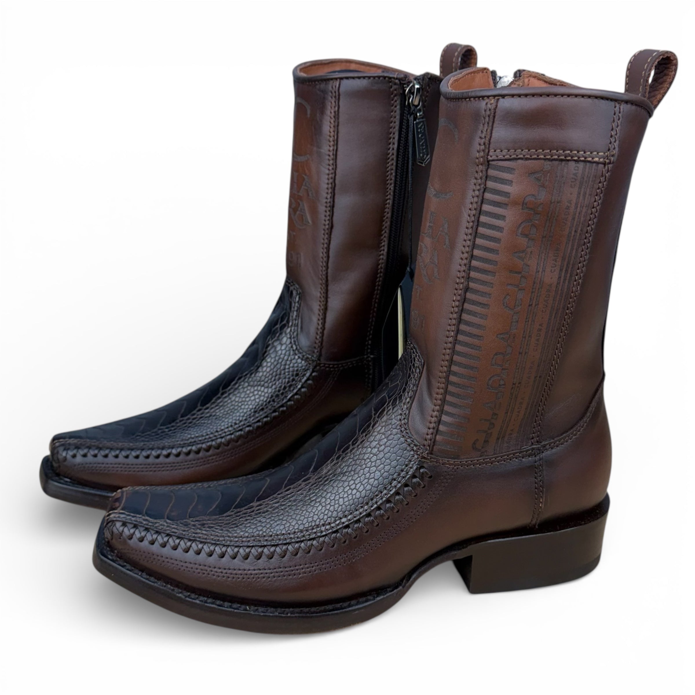 Cuadra CU631 MN Brown Ostrich Leg Laser & Woven Narrow Square Toe