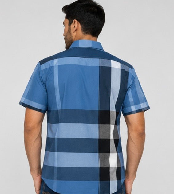 Chuxx Men's Blue Plaid Short Sleeve CHS-313