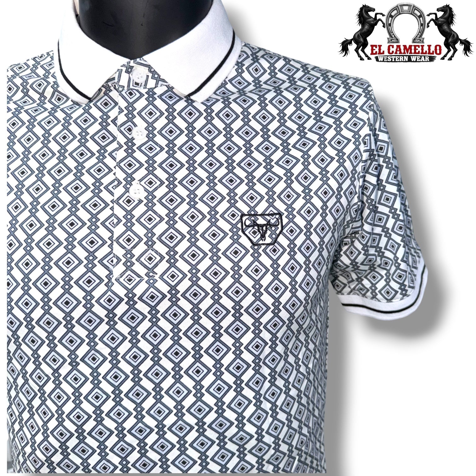Platini Grey & Blue Diamond Print Polo JPS11473