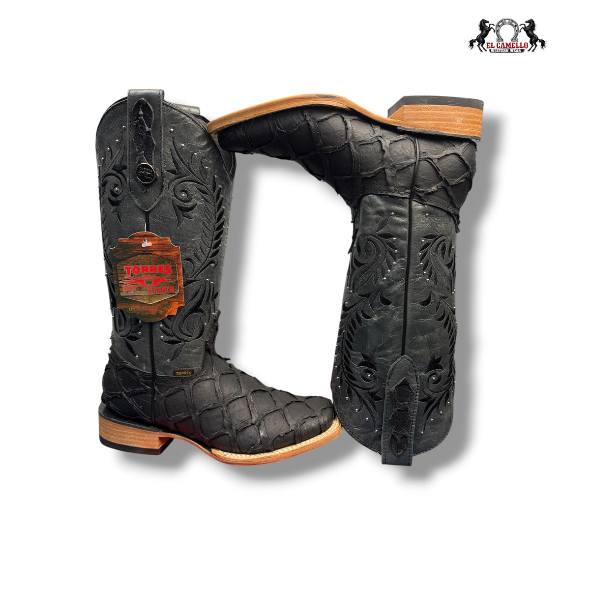 Bota Torres para Mujer Pescado Negro Mate con Tubo Gris