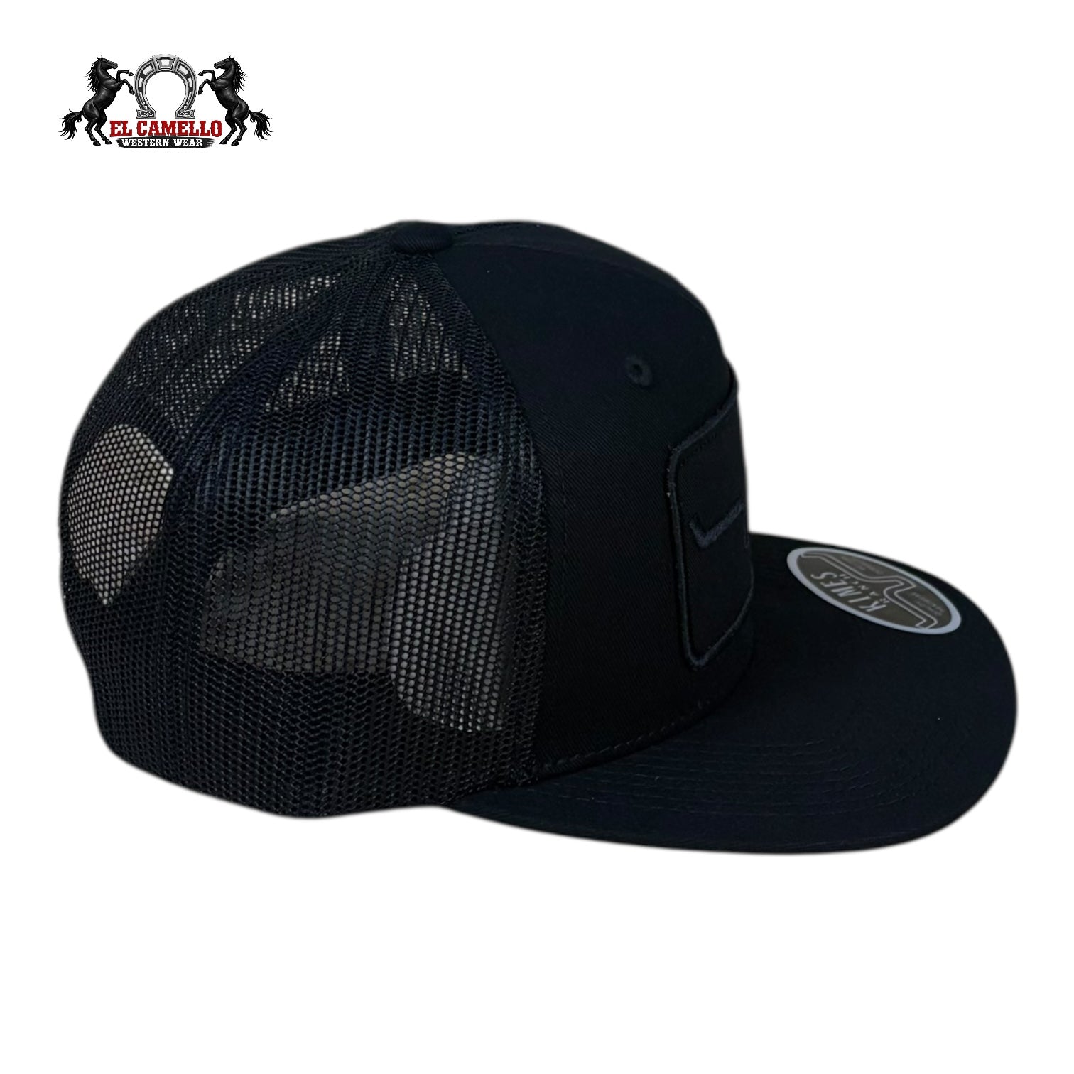 Kimes Ranch Black Trucker Snapback Hat with Tonal Horns Patch