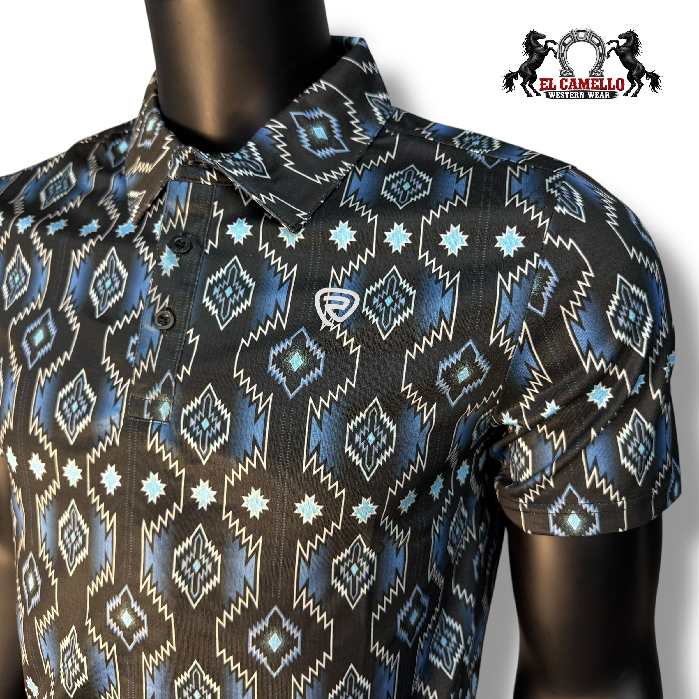 Rock & Roll Denim RR Aztec Printed Polo – Blue BM51T07685