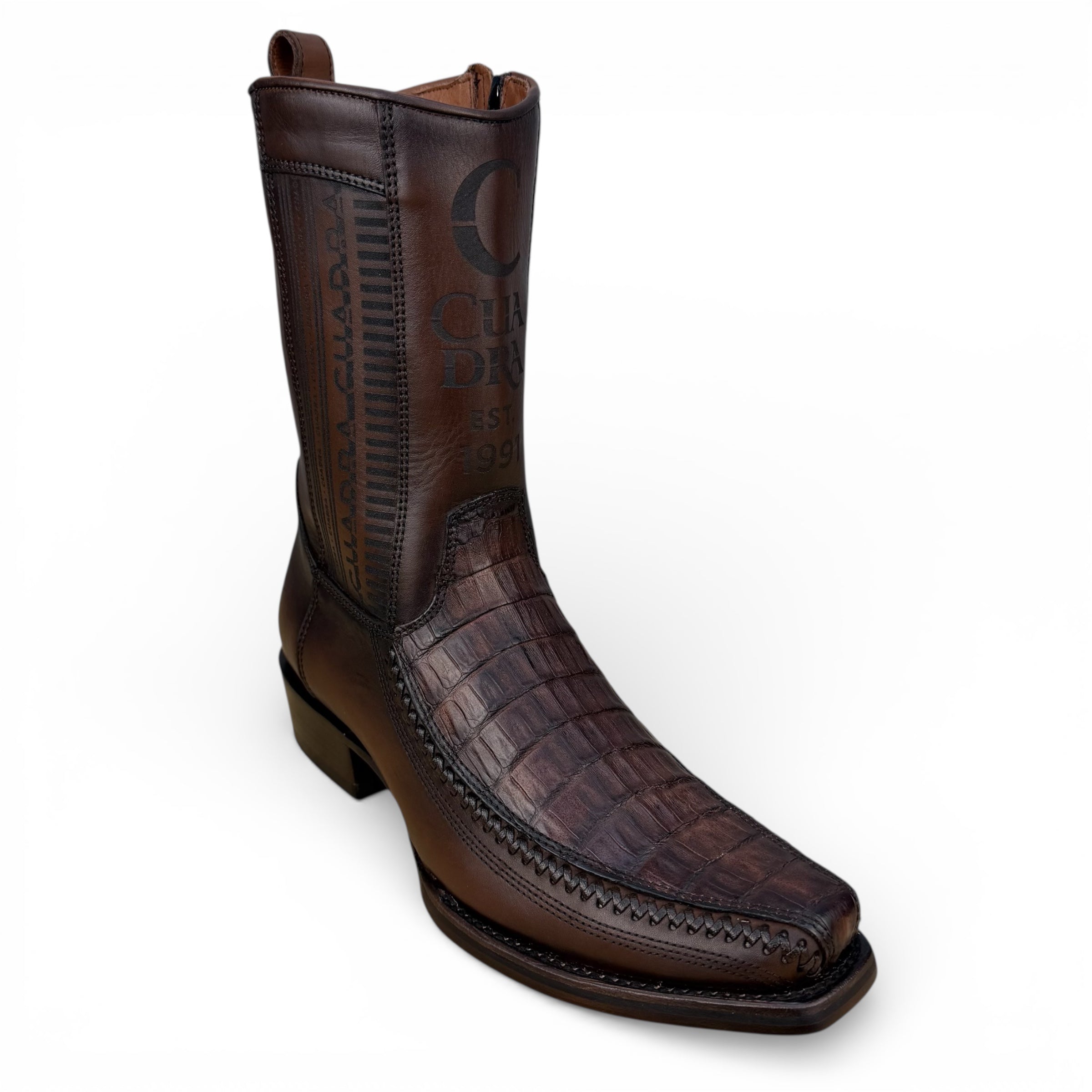 Cuadra CU698 MN Brown Caiman Laser & Woven Narrow Square Toe