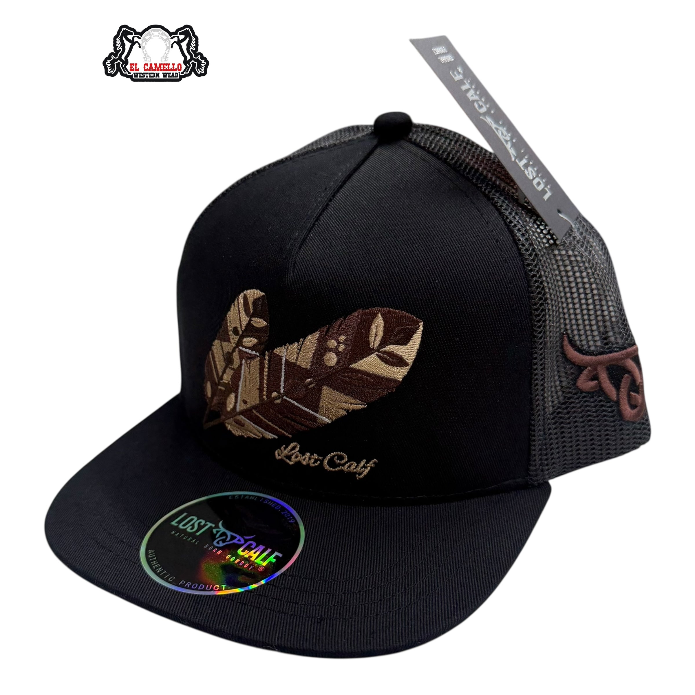 Lost Calf Kids Feather Mesh Cap – Black & Brown LCK2005