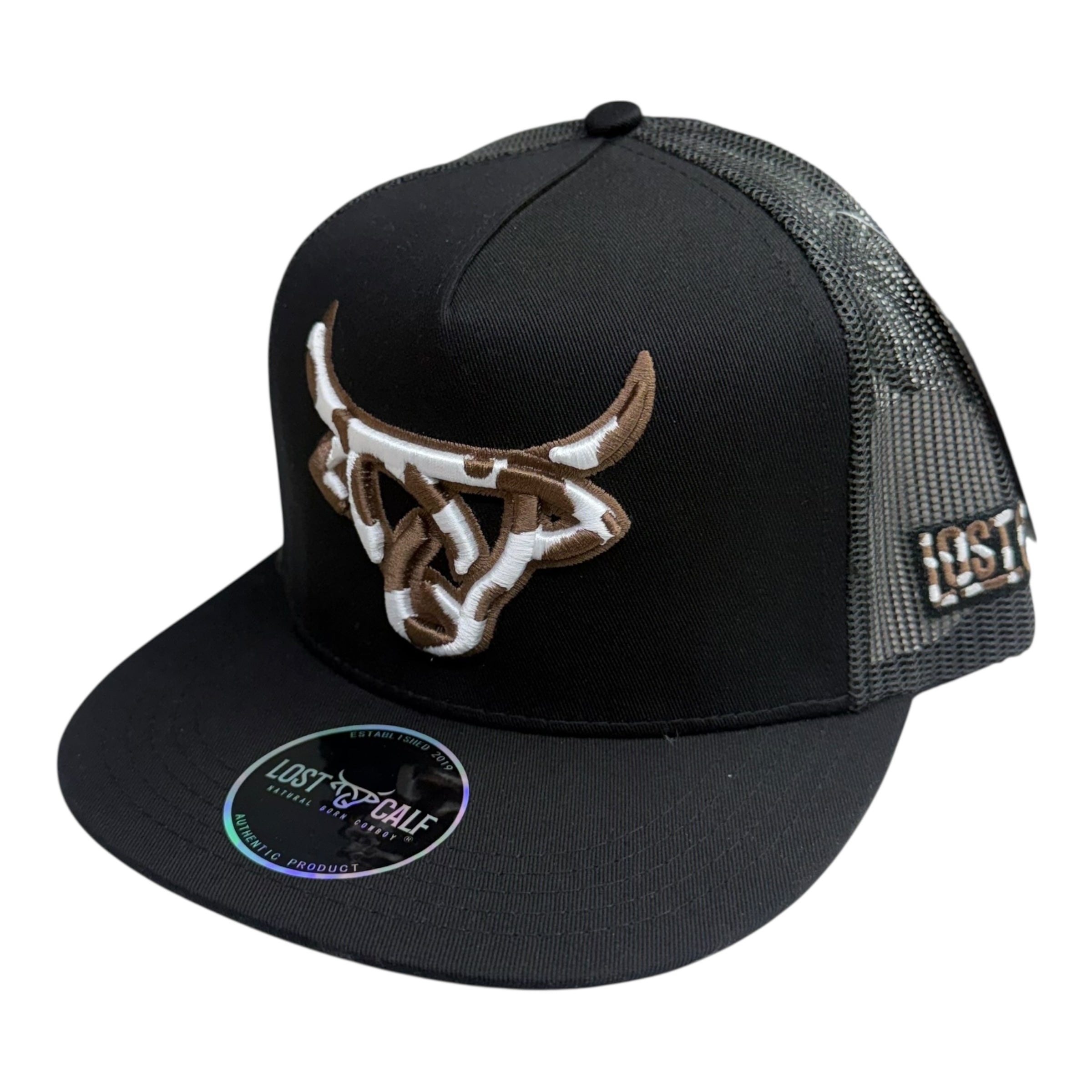 Lost Calf Bull Logo Mesh Cap – Black & Brown LC1006