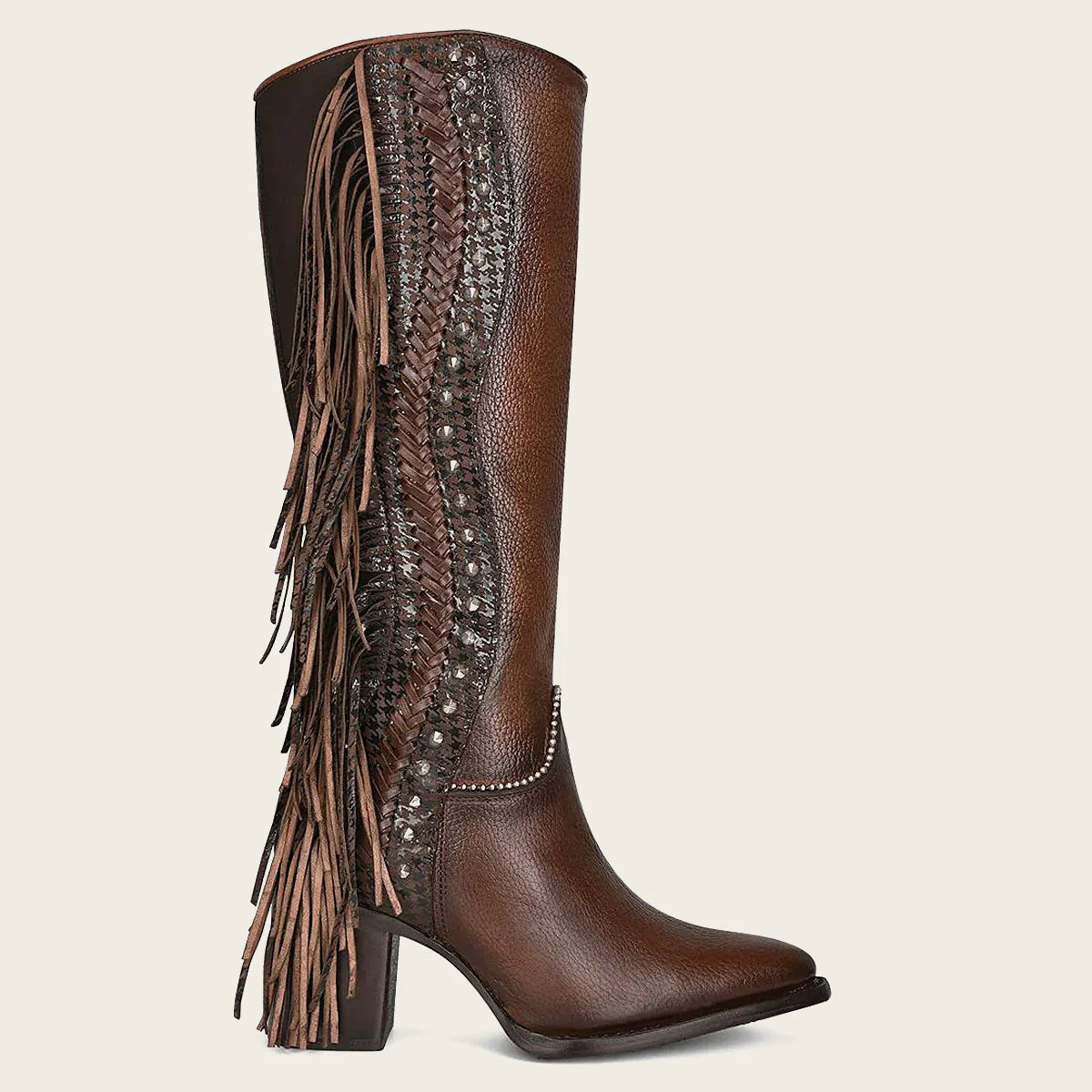 Handmade braiding brown leather boot