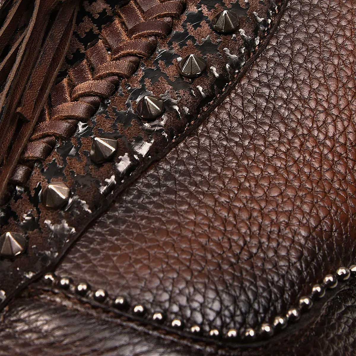 Handmade braiding brown leather boot