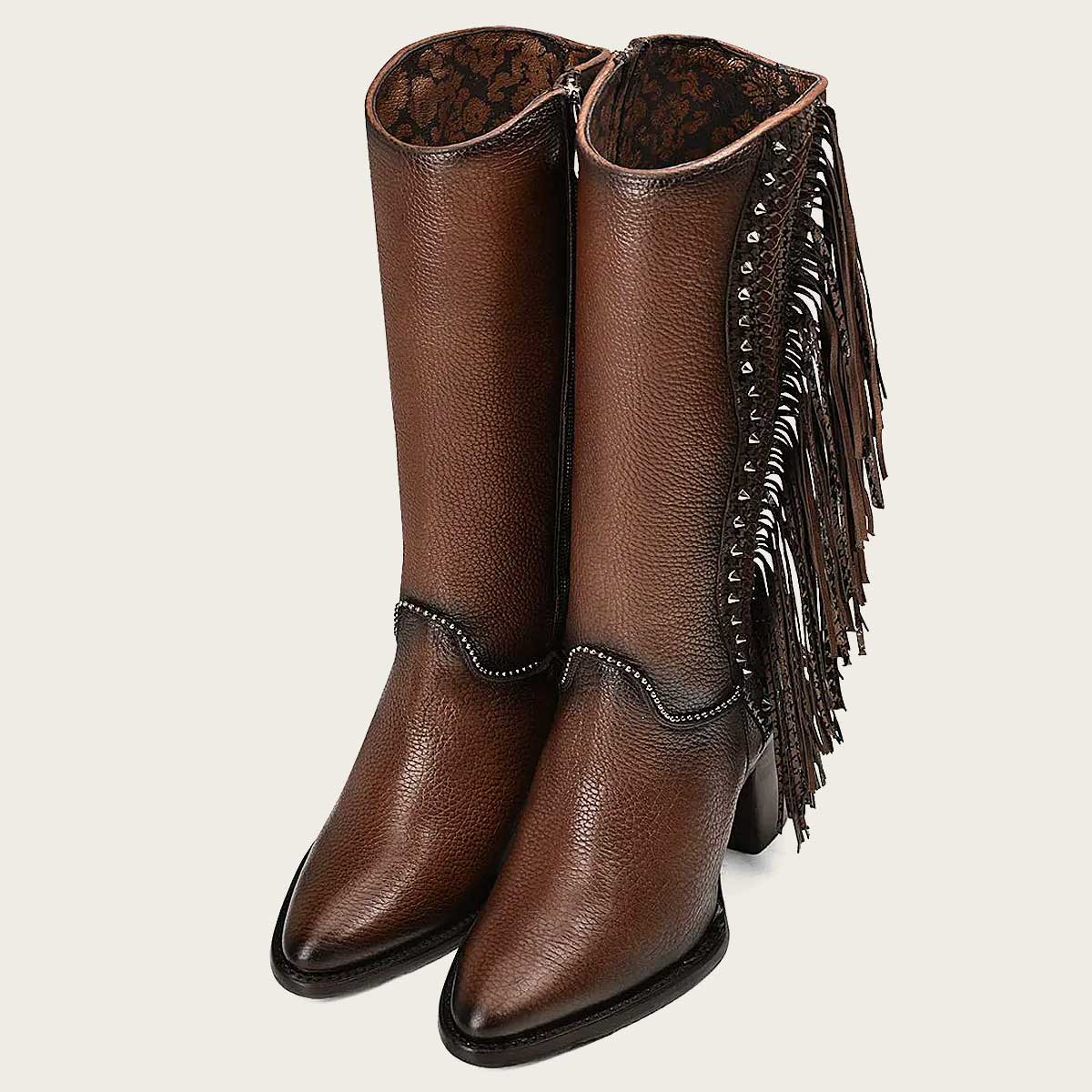 Handmade braiding brown leather boot