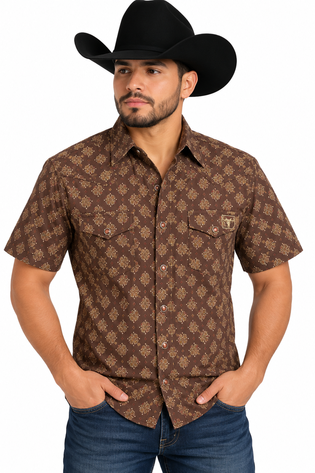 Platini Men’s Brown Geo Print Short Sleeve Shirt PW11146