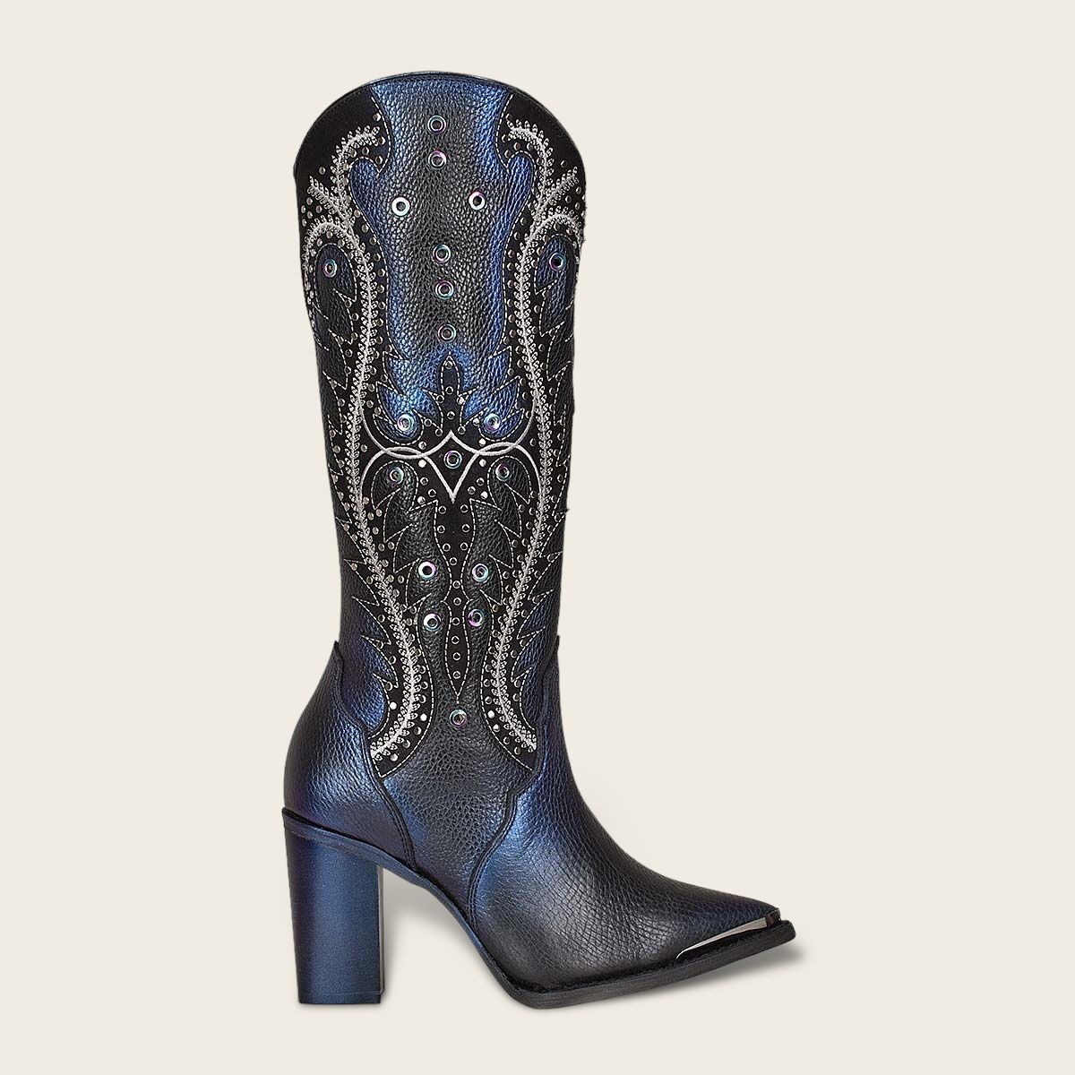 High Black/Blue Leather Western Boot