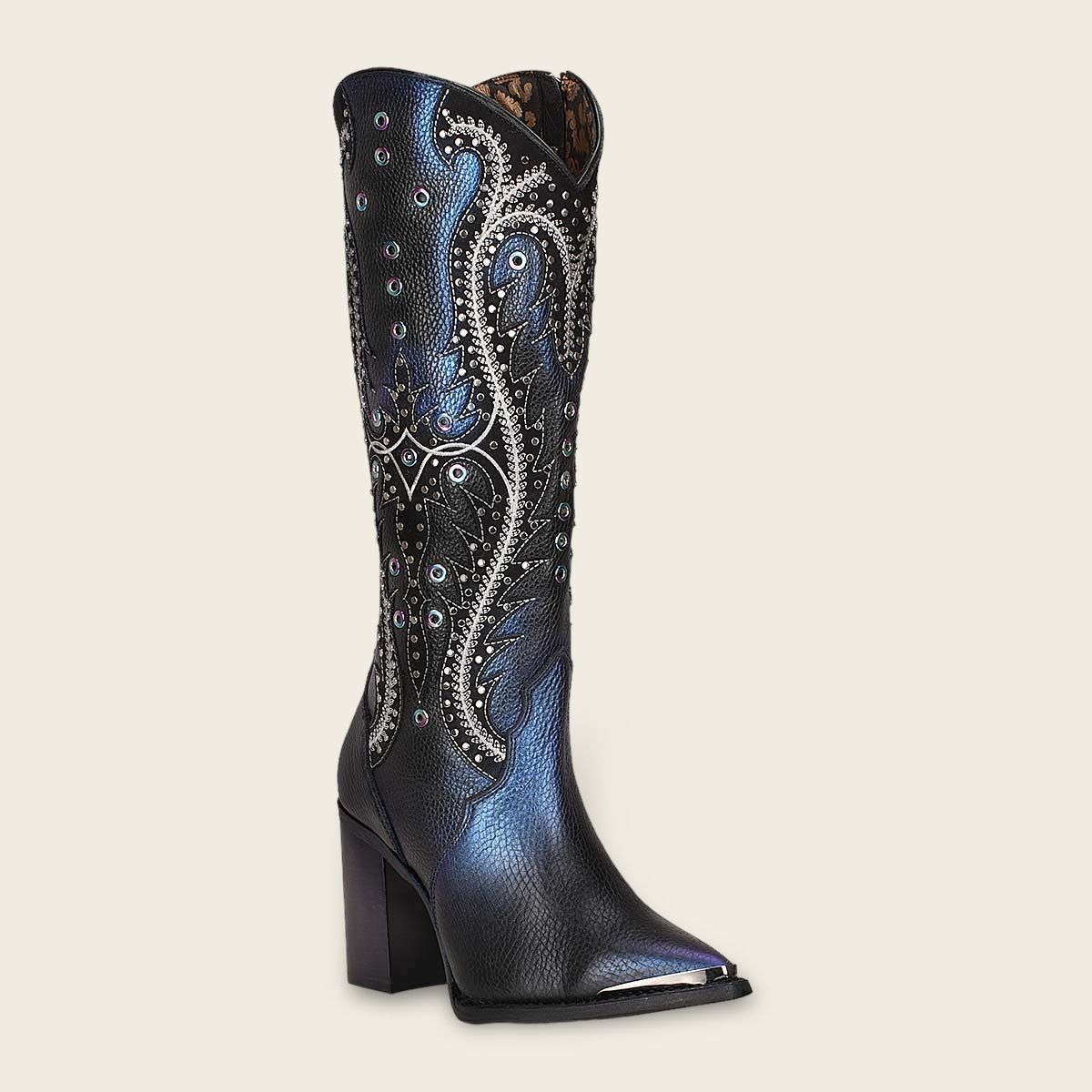 High Black/Blue Leather Western Boot