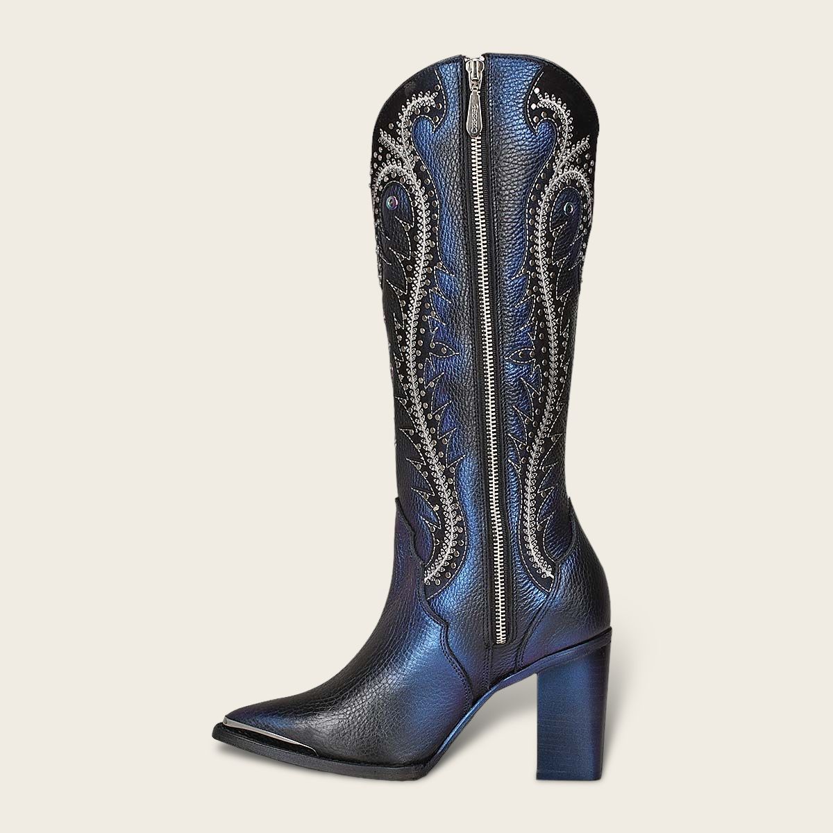 High Black/Blue Leather Western Boot