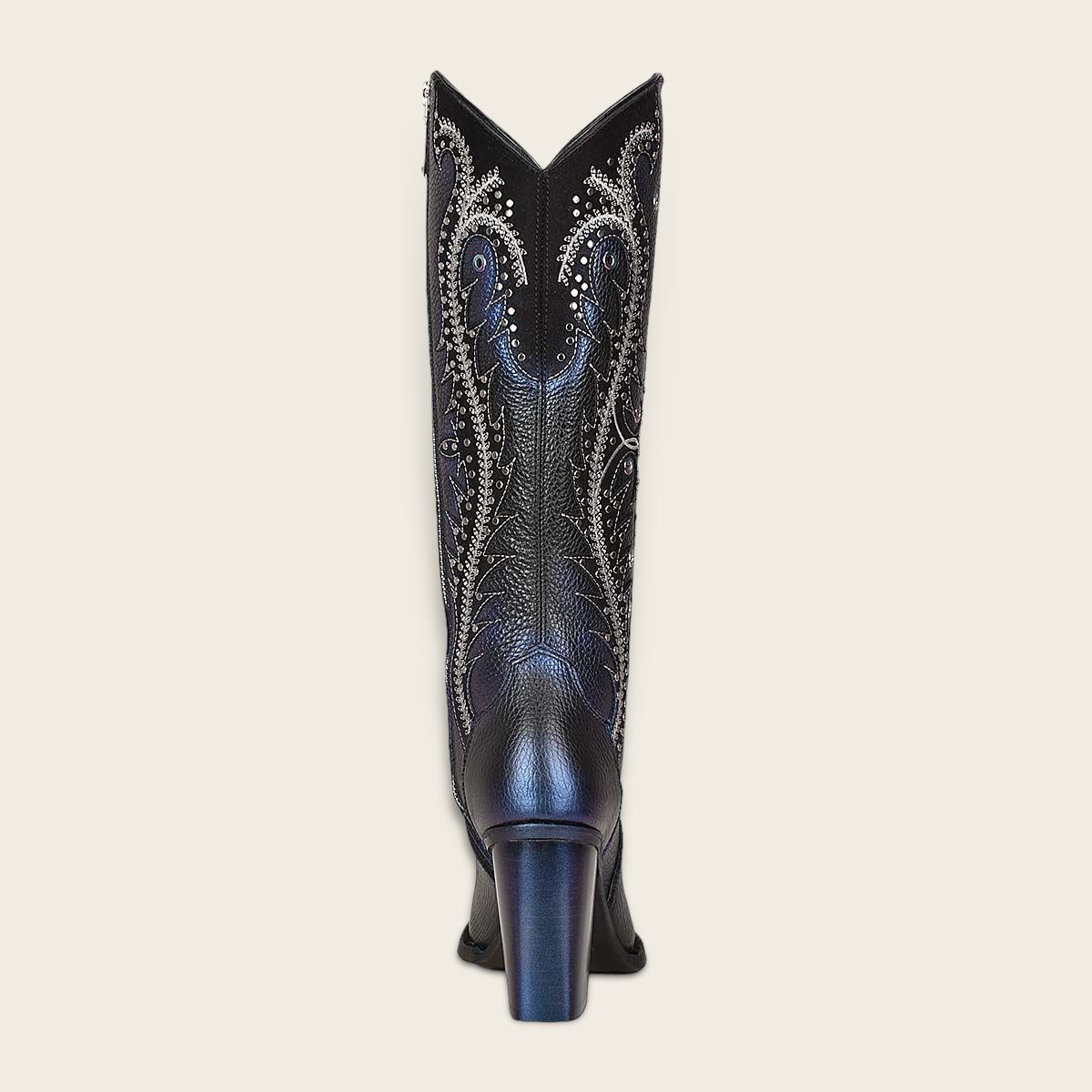 High Black/Blue Leather Western Boot