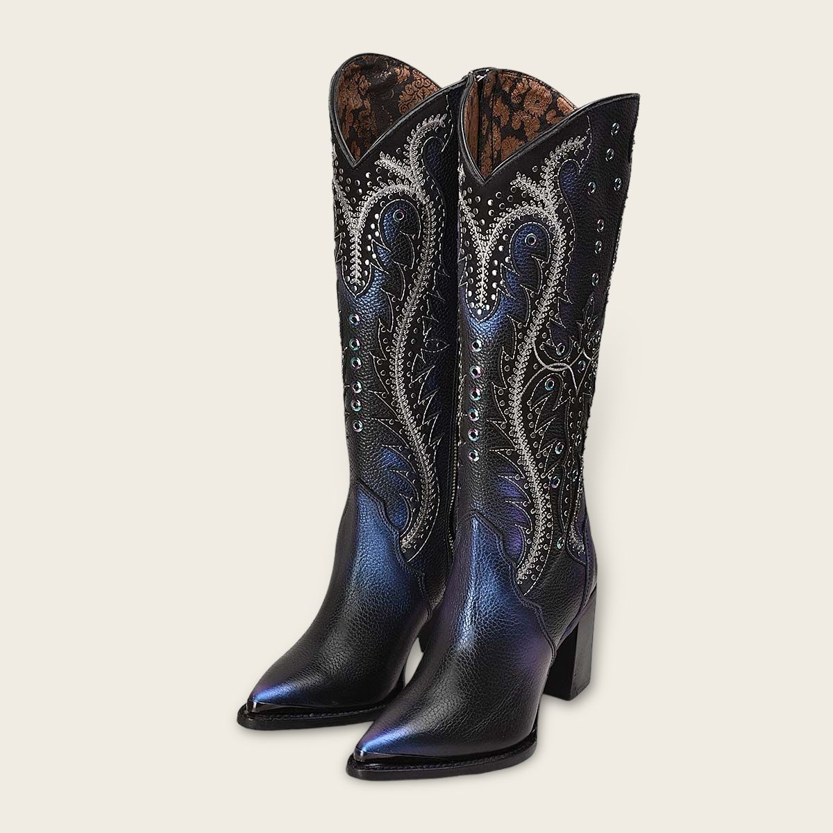 High Black/Blue Leather Western Boot