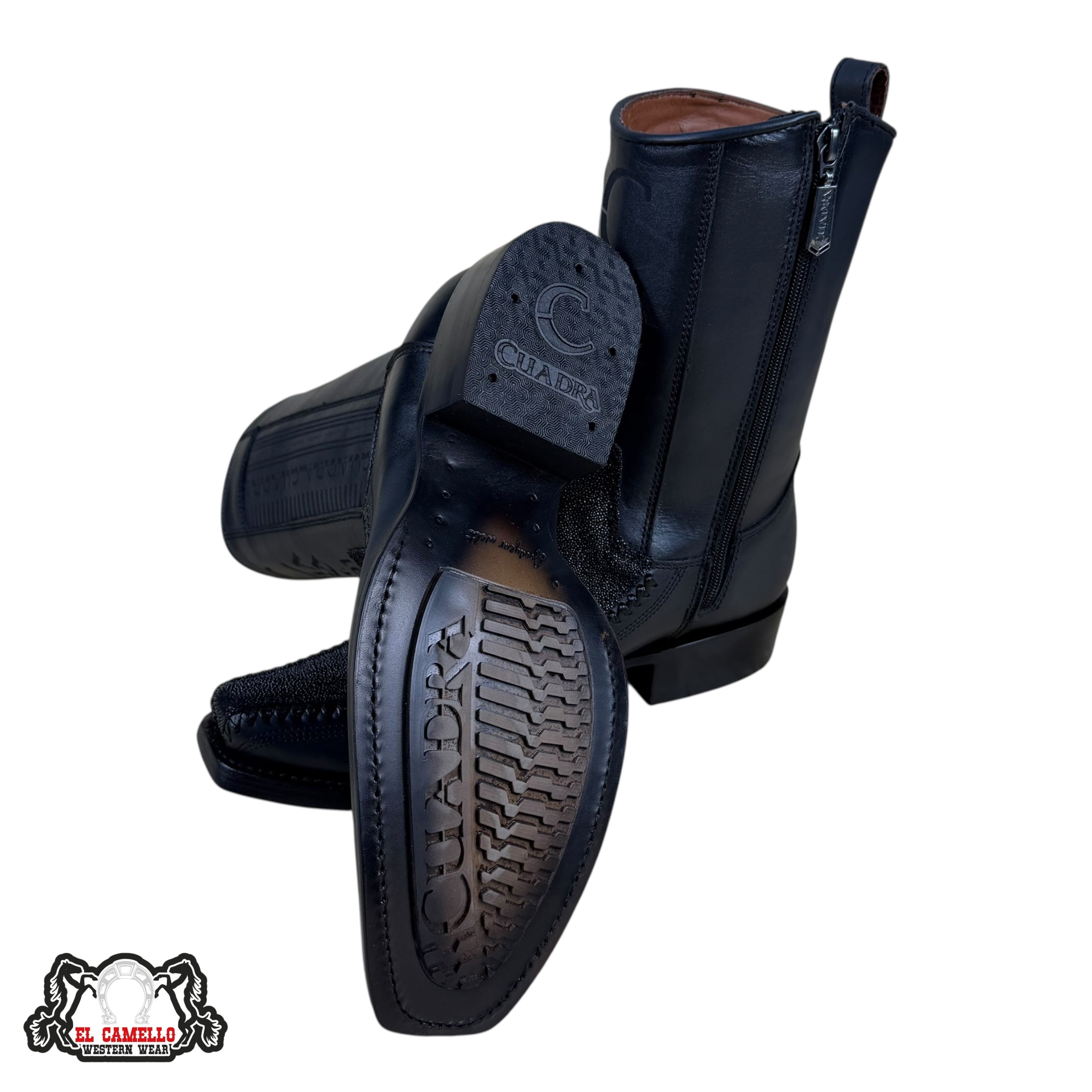 Cuadra Black Textured & Leather Square Toe Boot – Side Zip Luxury Western Style CU763