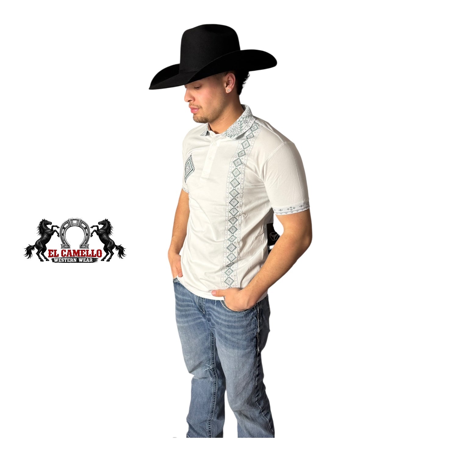LAM-28235 Men’s Western Embroidered Polo – White