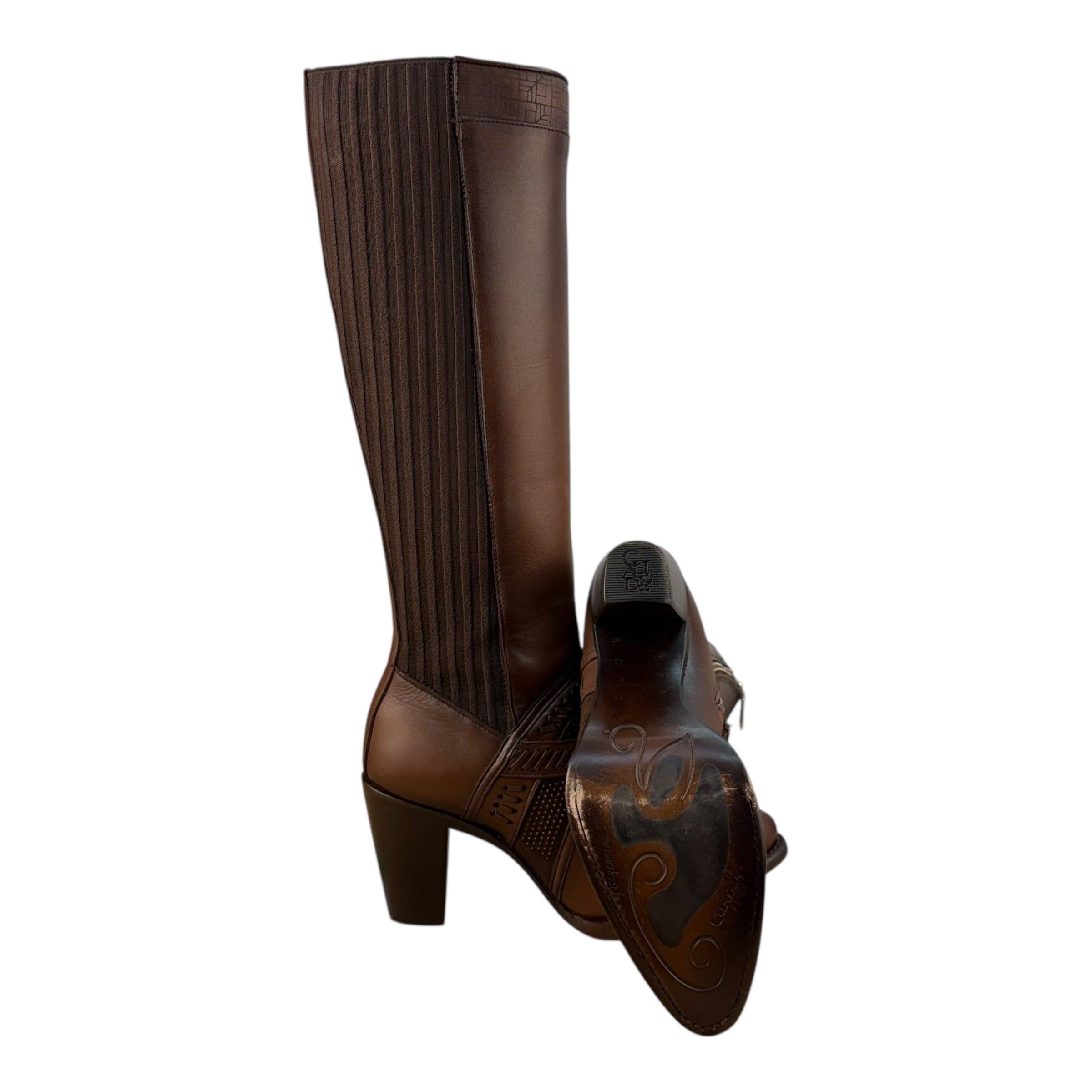 Women’s Honey Laser Leather Round Toe Boots with Zipper CU868