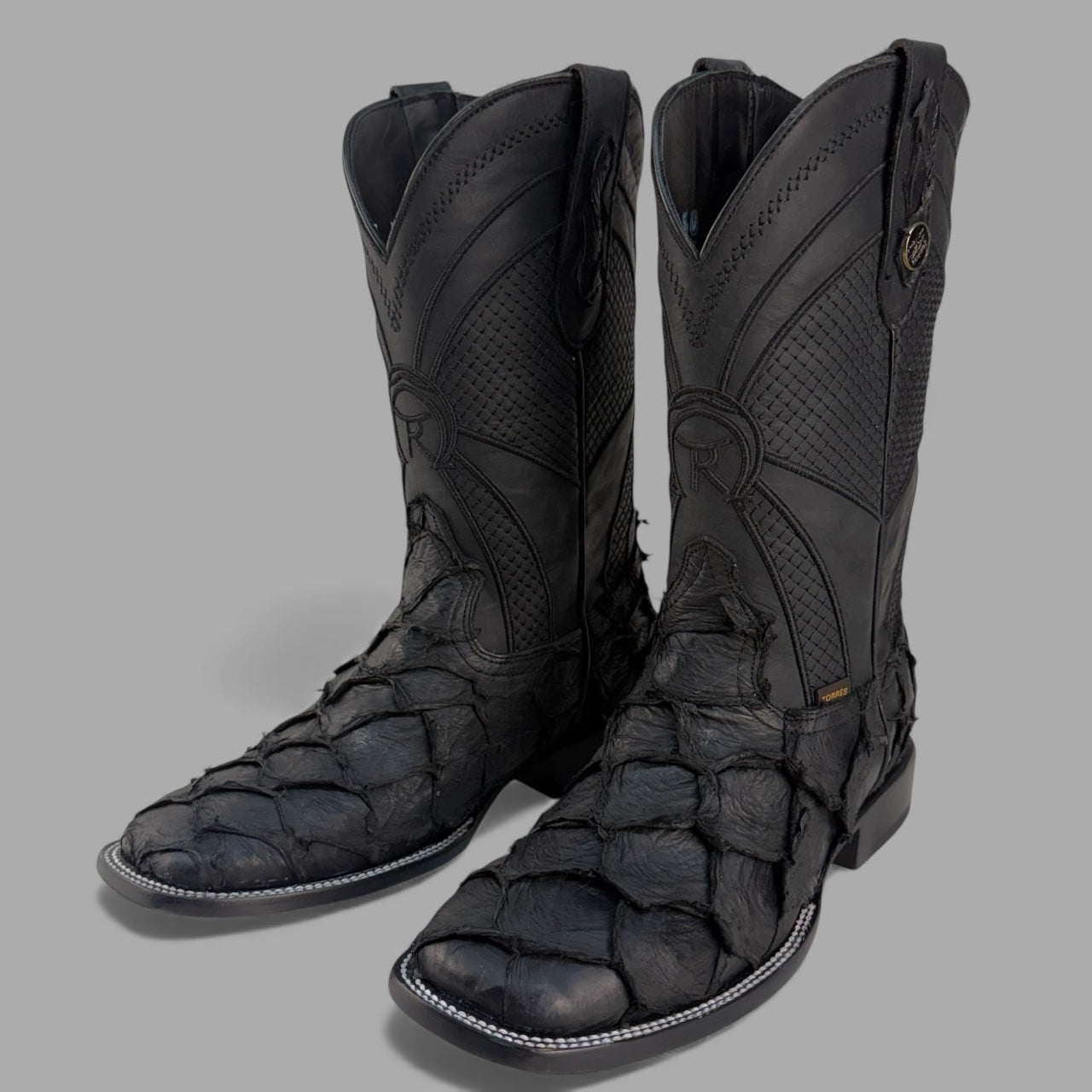 Pirarucu Negro Matte Square Toe Cowboy Boot