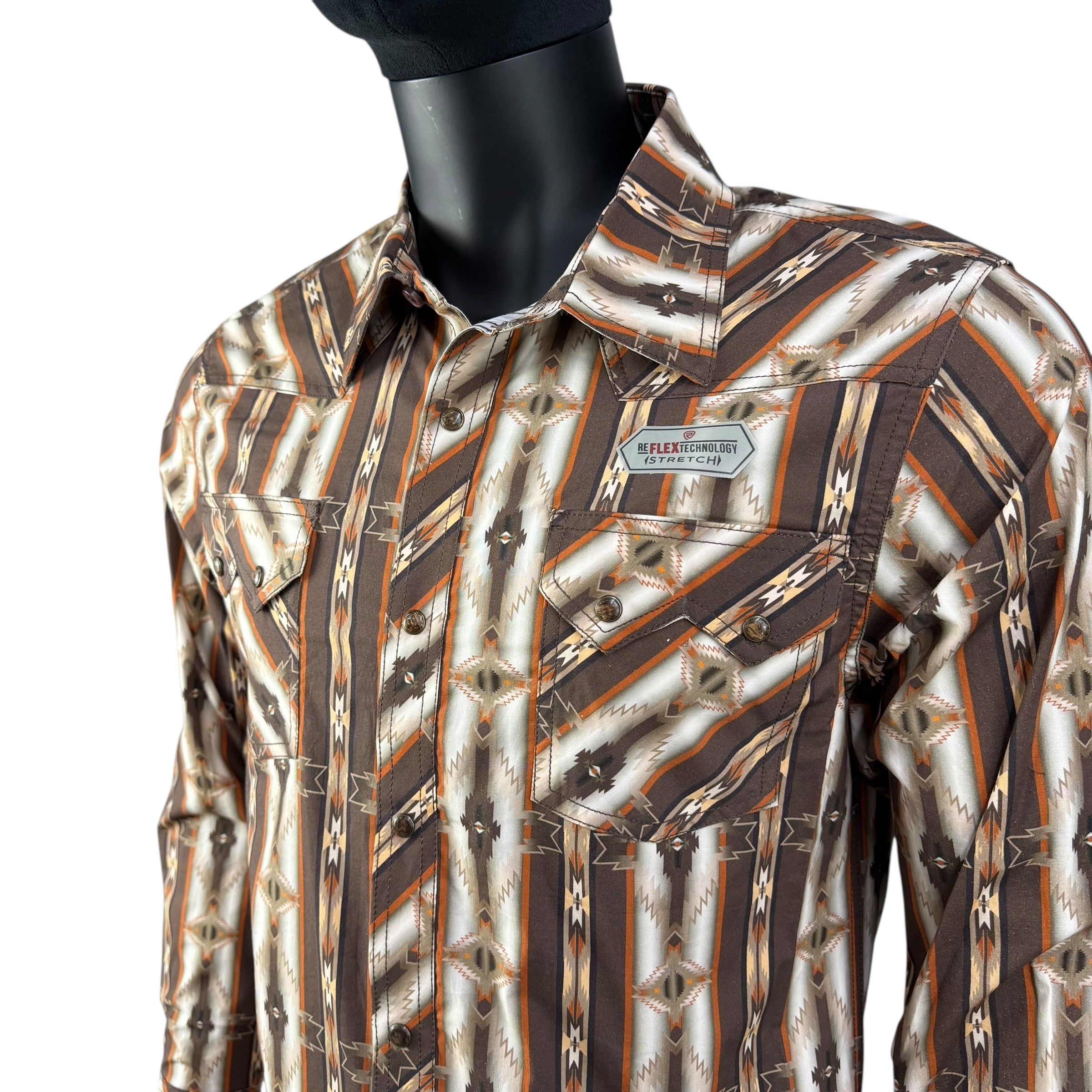 BMN2S07635 – Rock & Roll Denim Dark Brown Aztec Printed Long Sleeve Western Shirt