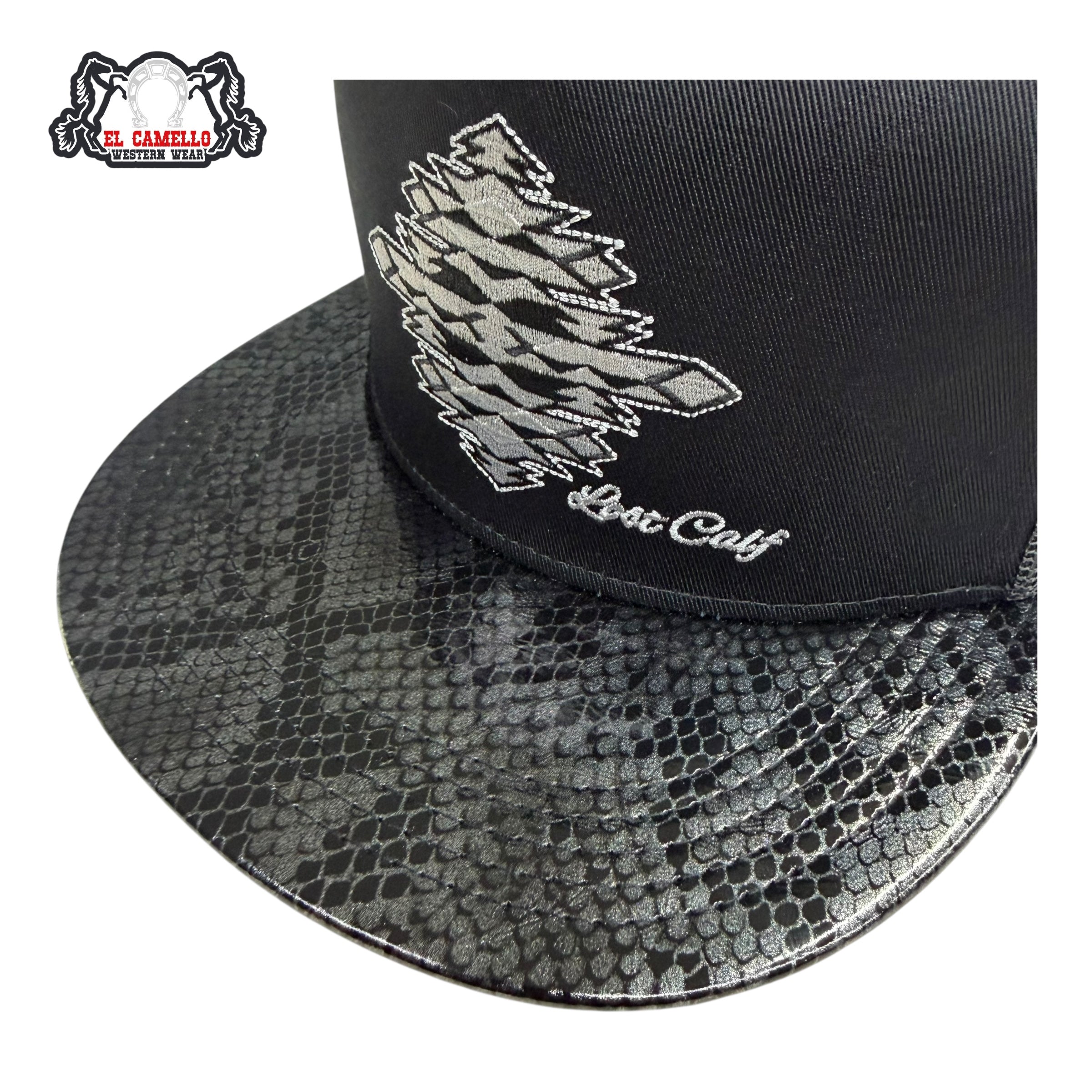 Lost Calf Aztec Cross Snake Print Mesh Cap – Black LC1016
