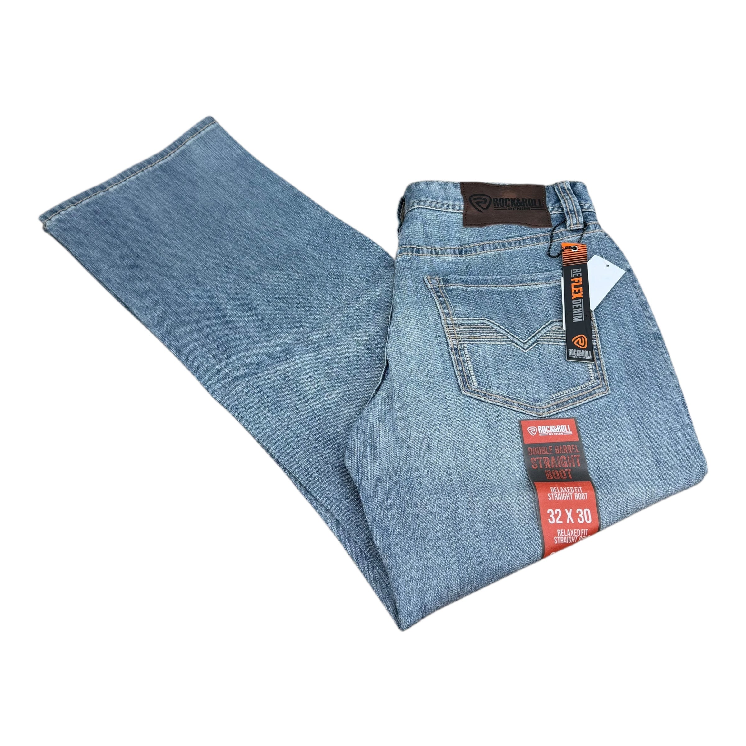 Rock & Roll Denim Men’s Double Barrel Relaxed Fit Straight Boot Jeans – Light Wash (BM0SD06125)