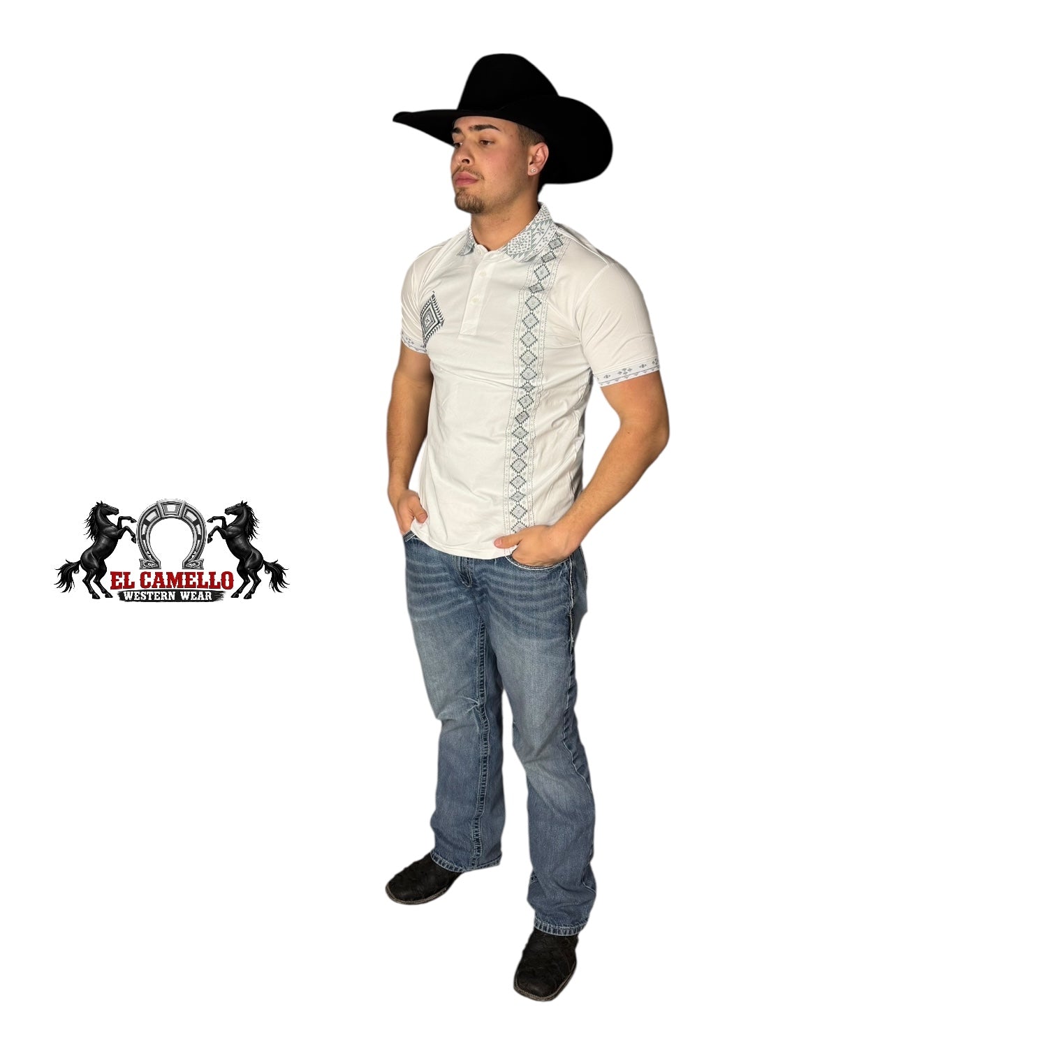 LAM-28235 Men’s Western Embroidered Polo – White