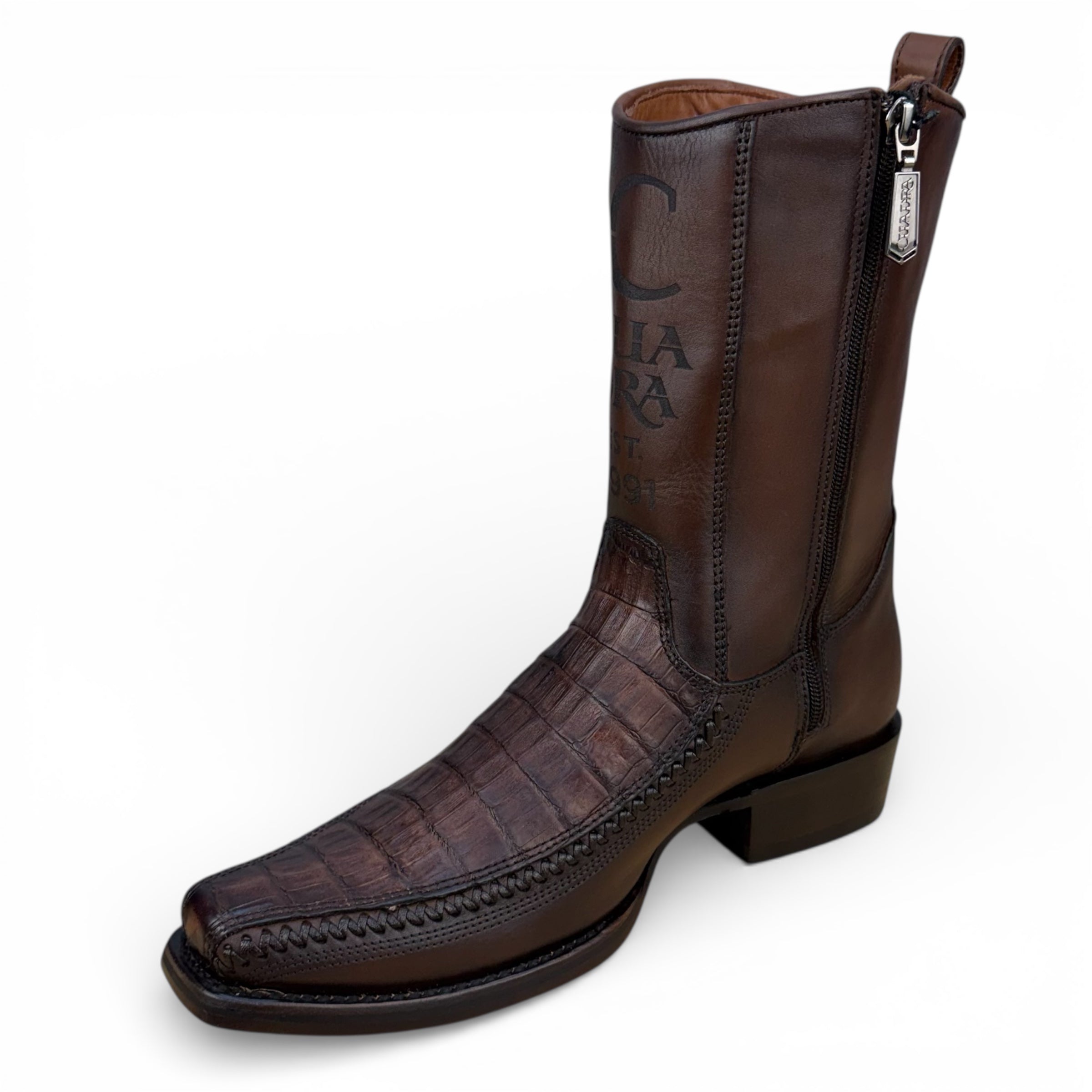 Cuadra CU698 MN Brown Caiman Laser & Woven Narrow Square Toe