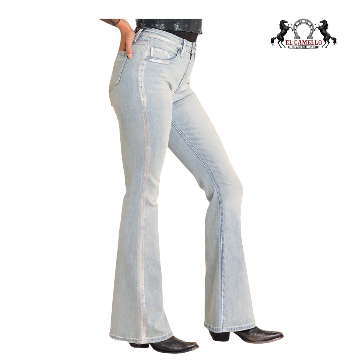 Rock & Roll Metallic Coating Detail Flare Jeans BW6HD04791