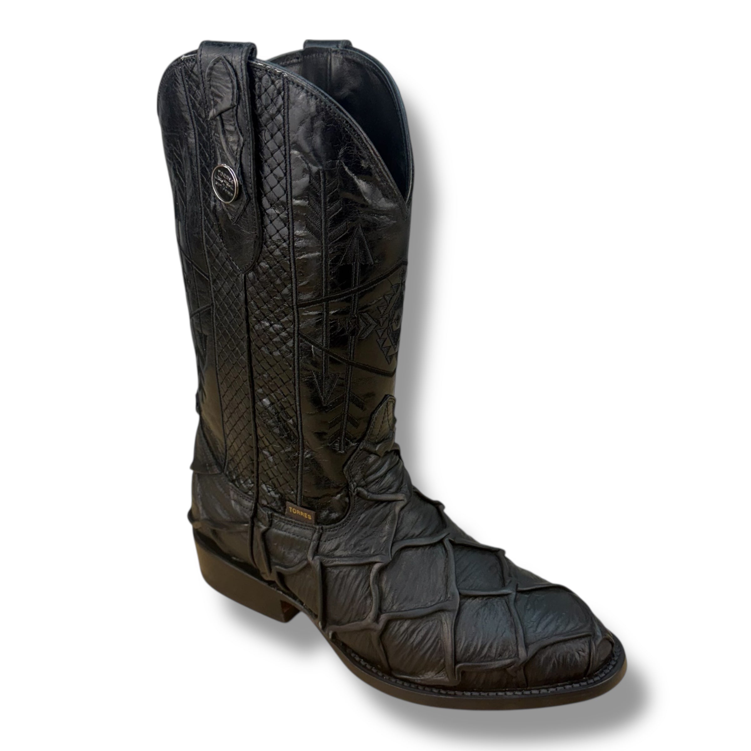 Iron Legacy Black Pirarucu Leather Boots - Sqaure Toe