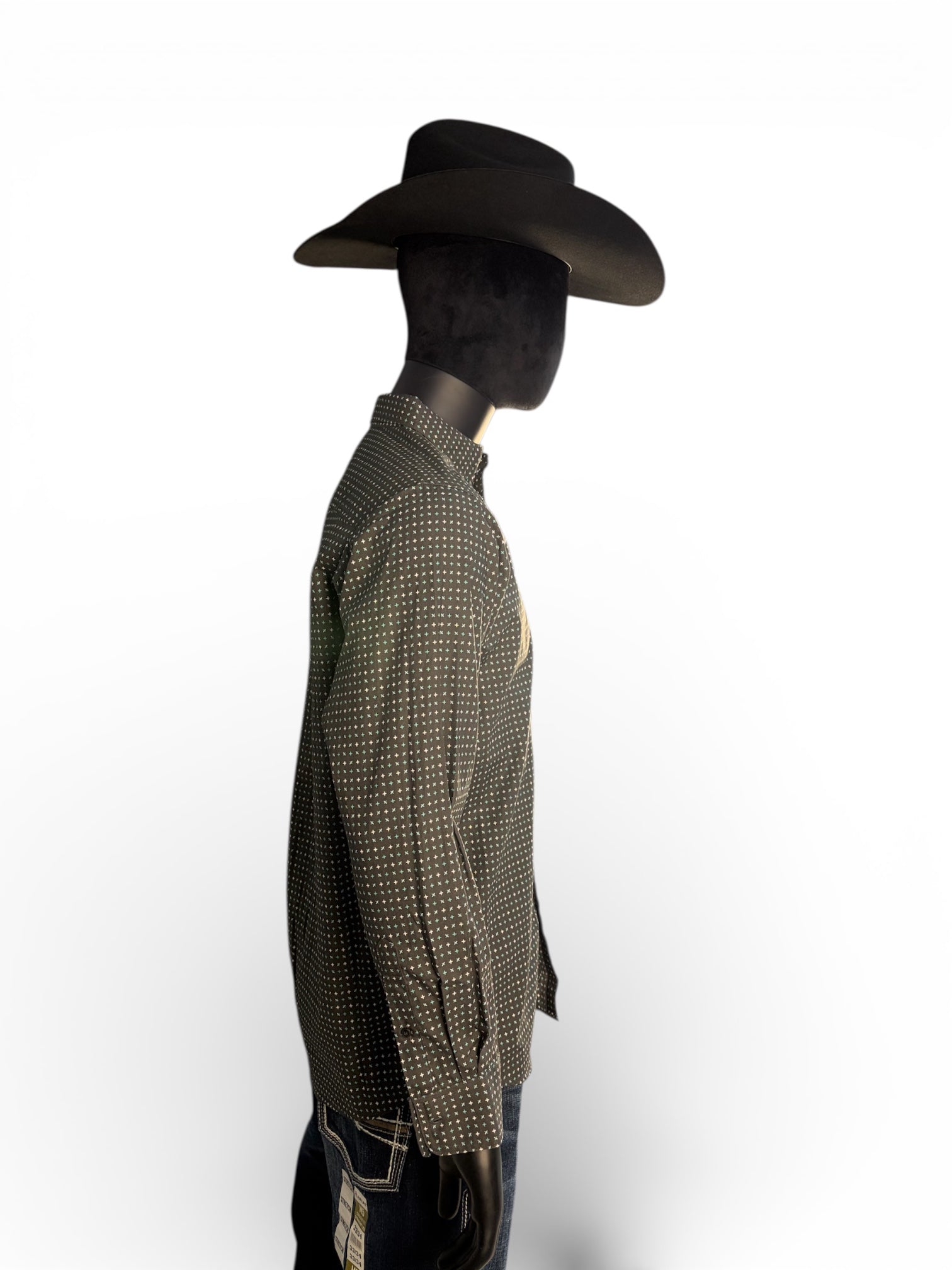 Ariat Men’s Dark Green Micro-Print Long Sleeve Button-Down Shirt