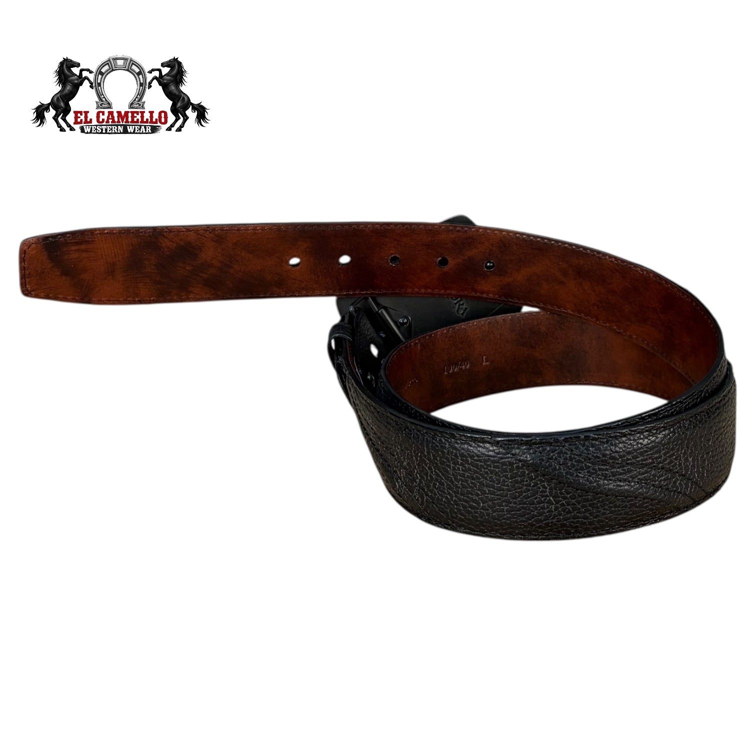 Cuadra Men’s Black Exotic Leather Belt with Matte Black Logo Buckle