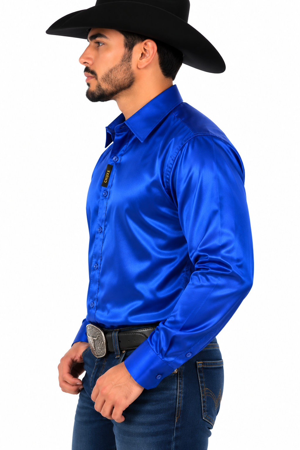 CHUXX Royal Blue Satin Long Sleeve Shirt CHLS2120