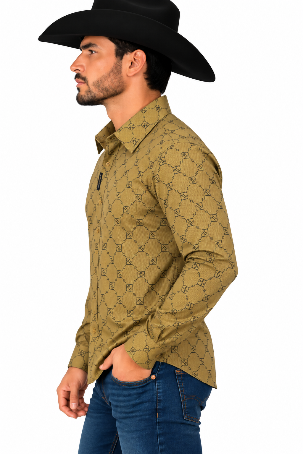 CHUXX Men’s Mustard Gold Patterned Long Sleeve Shirt FL3426
