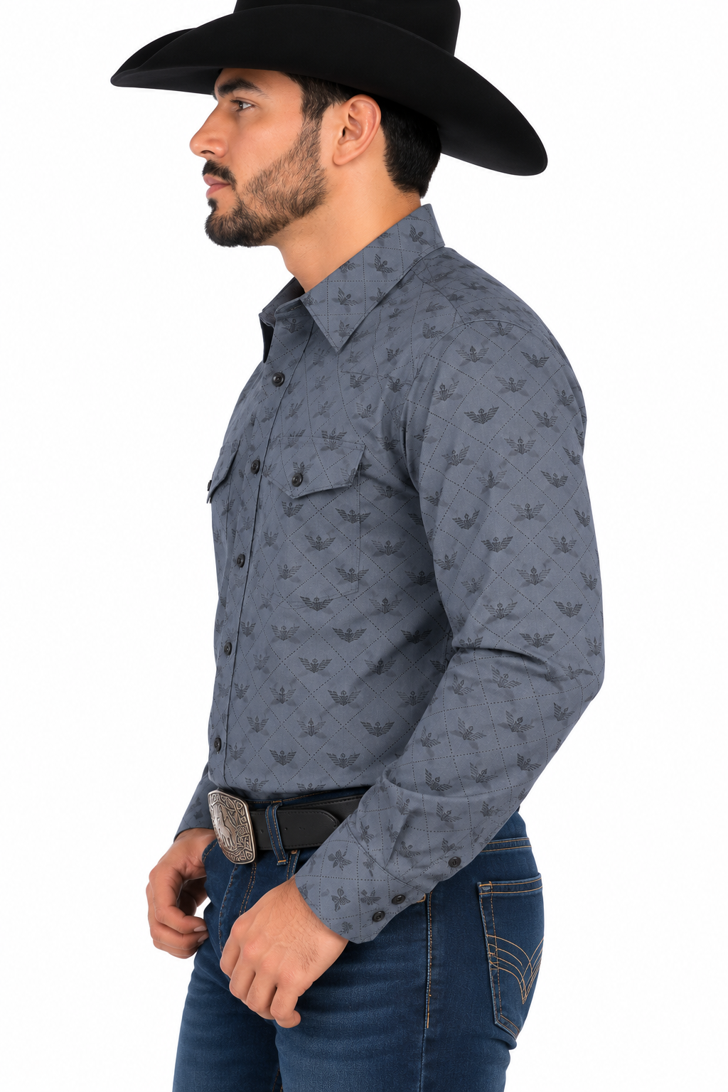 BALDELLI Charcoal Geometric Long Sleeve Shirt-FL-3440S