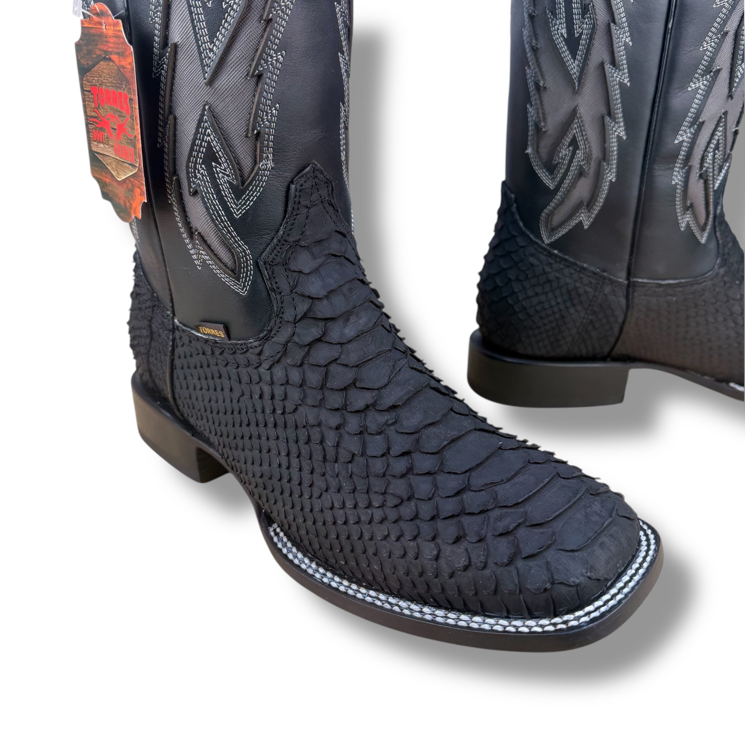 Torres Boot Ranch – Piton Negro Matte Genuine Exotic Leather Cowboy Boot