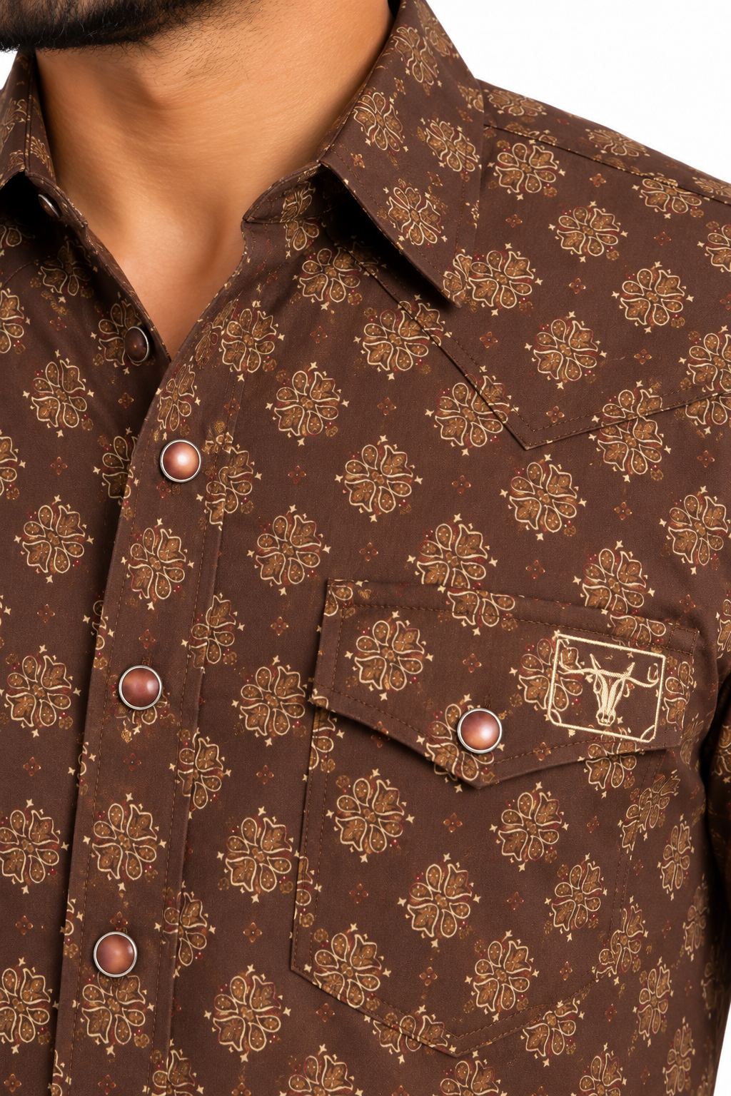 Platini Men’s Brown Geo Print Short Sleeve Shirt PW11146