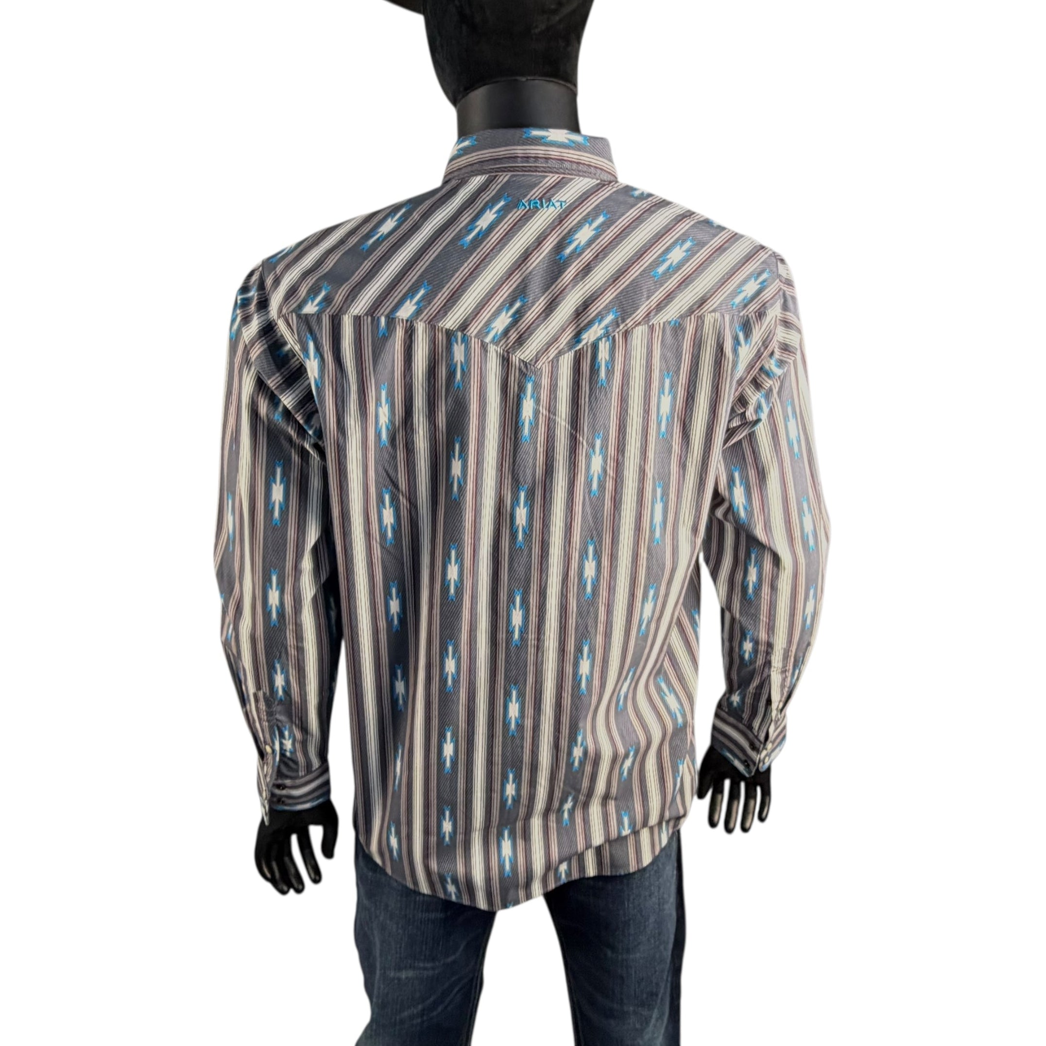 Ariat Men’s Long Sleeve Floral Print Button-Down Western Shirt – Navy & Tan