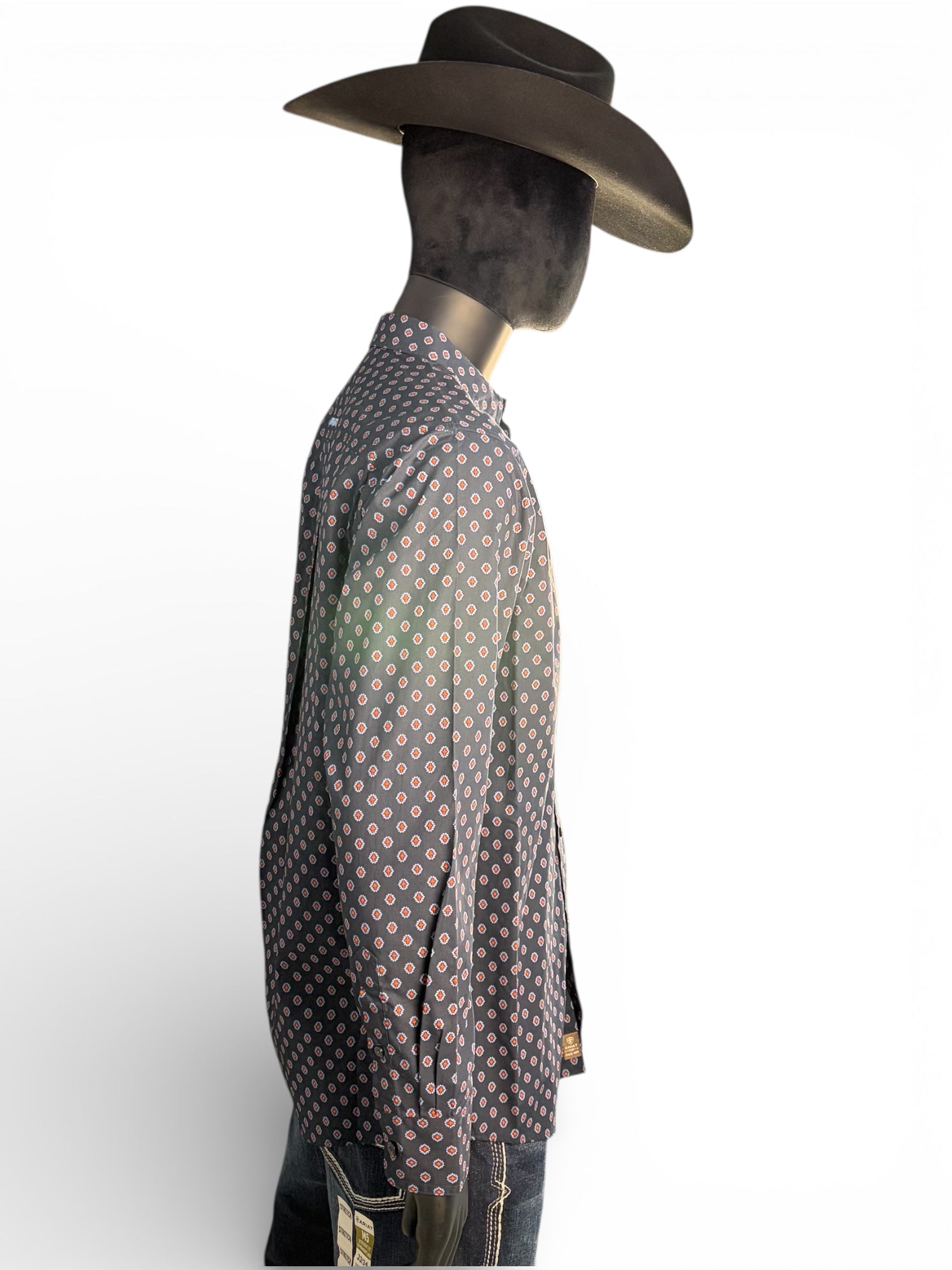 Ariat Men’s Classic Fit Grey Geo Print Long Sleeve Western Shirt