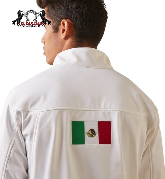 Ariat Men’s White Mexico Flag Softshell Jacket – Full Zip Western Performance Jacket 10043549