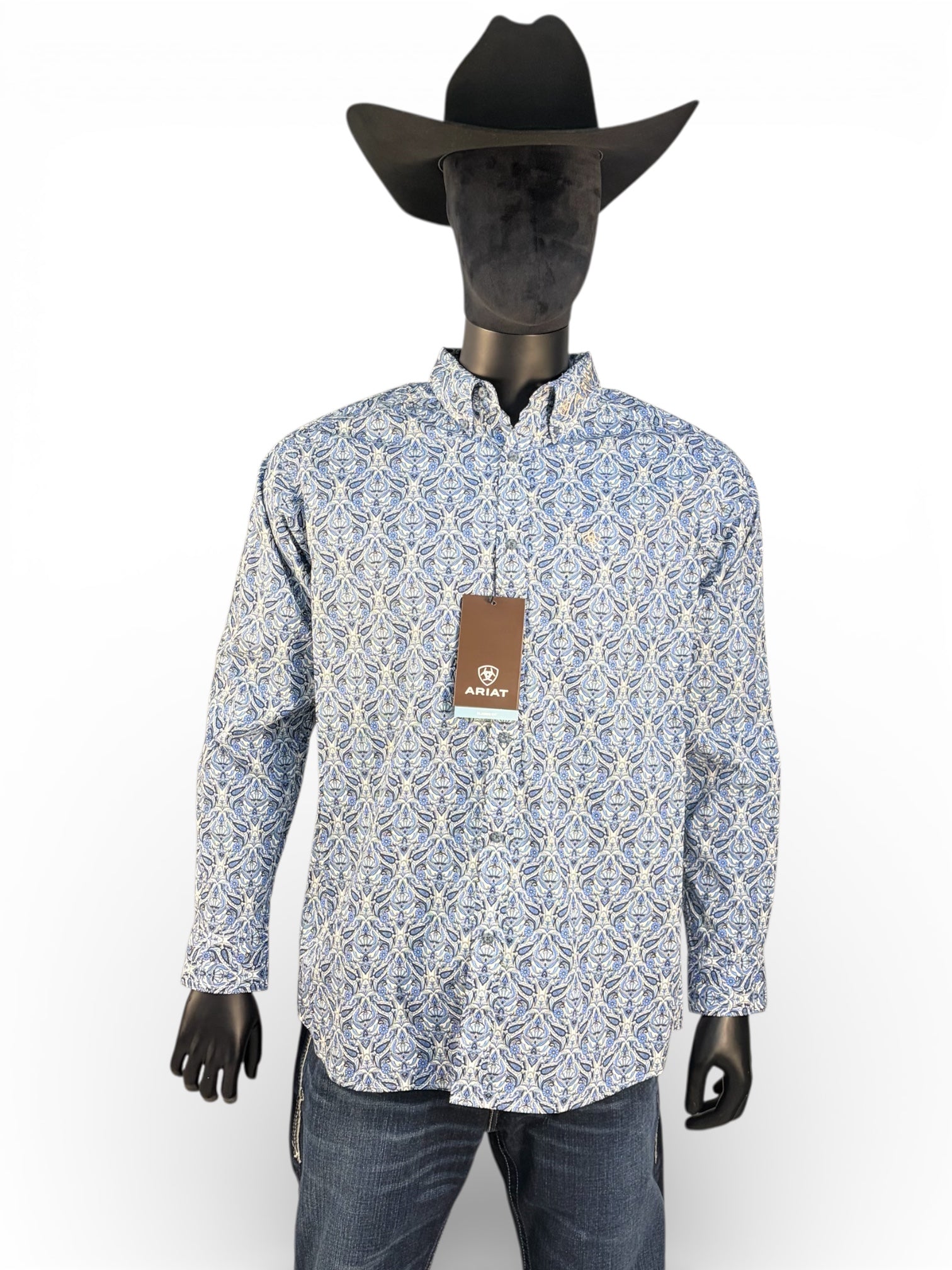 Ariat Men’s Blue & Cream Paisley Print Long Sleeve Button-Down Shirt
