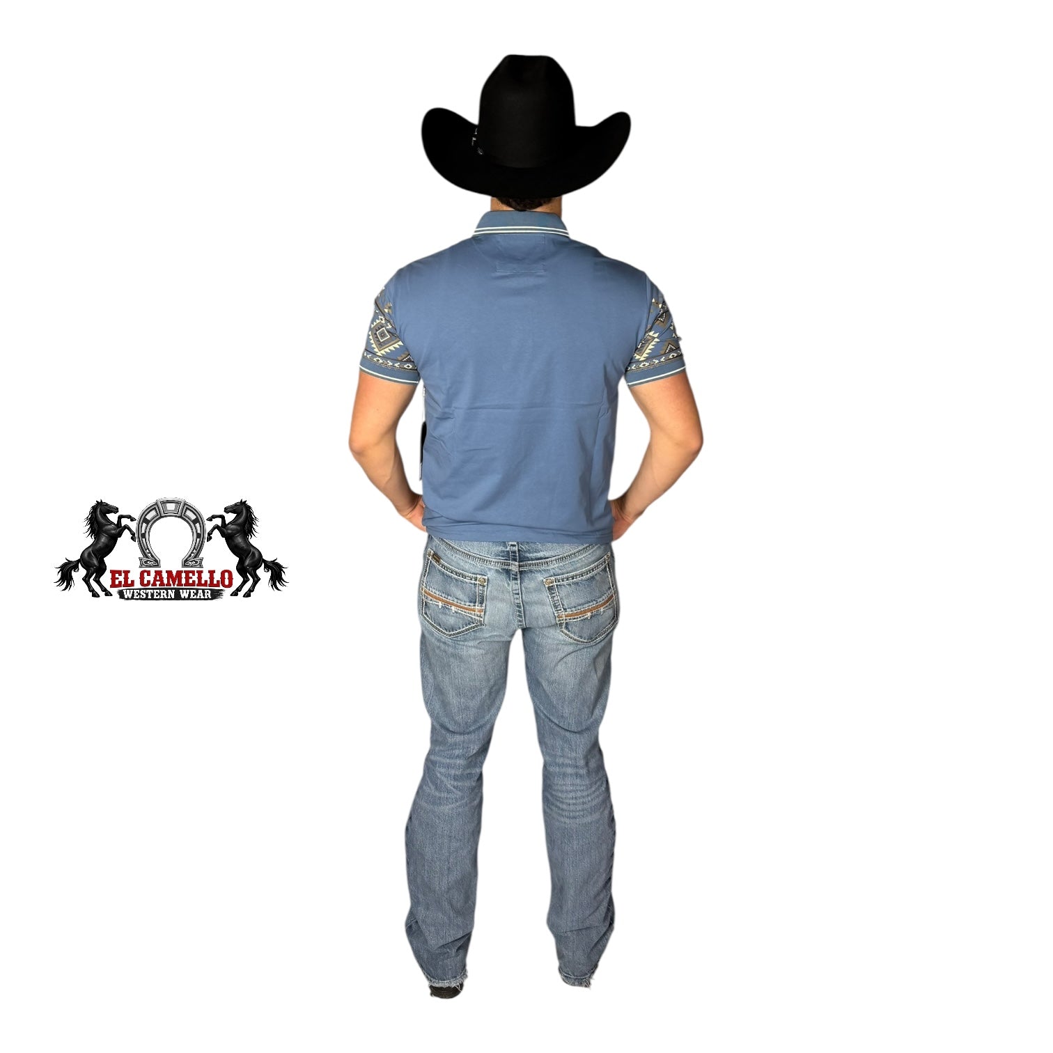 LAM-28232 Men’s Western Print Polo – Blue
