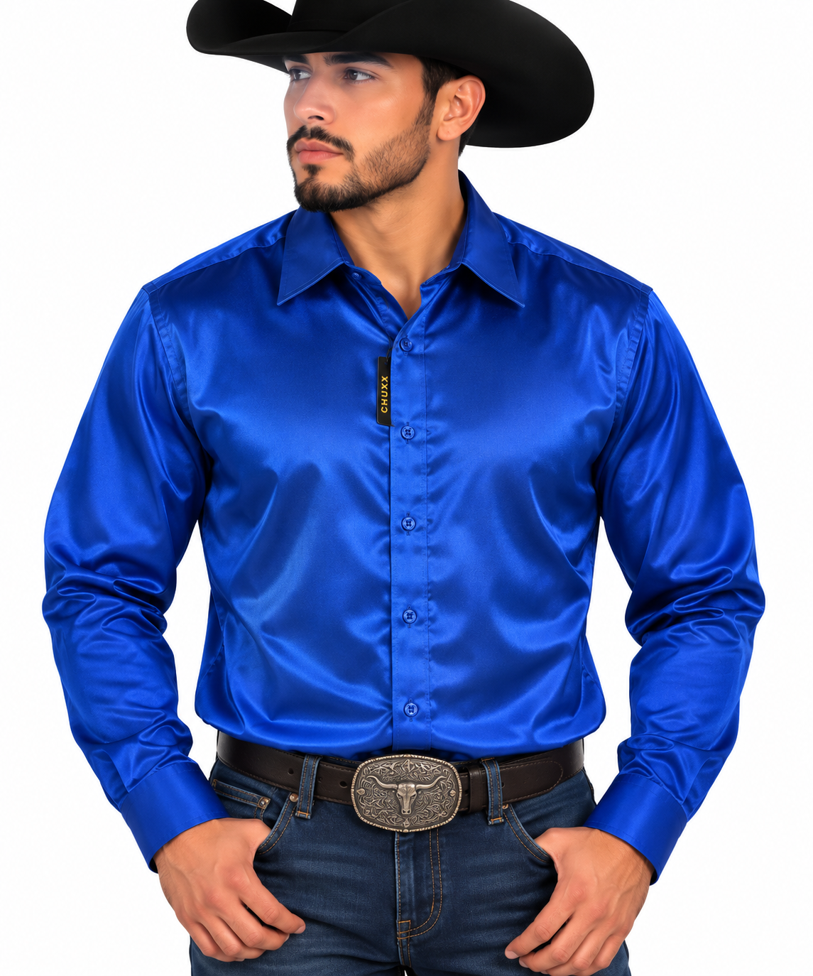 CHUXX Royal Blue Satin Long Sleeve Shirt CHLS2120