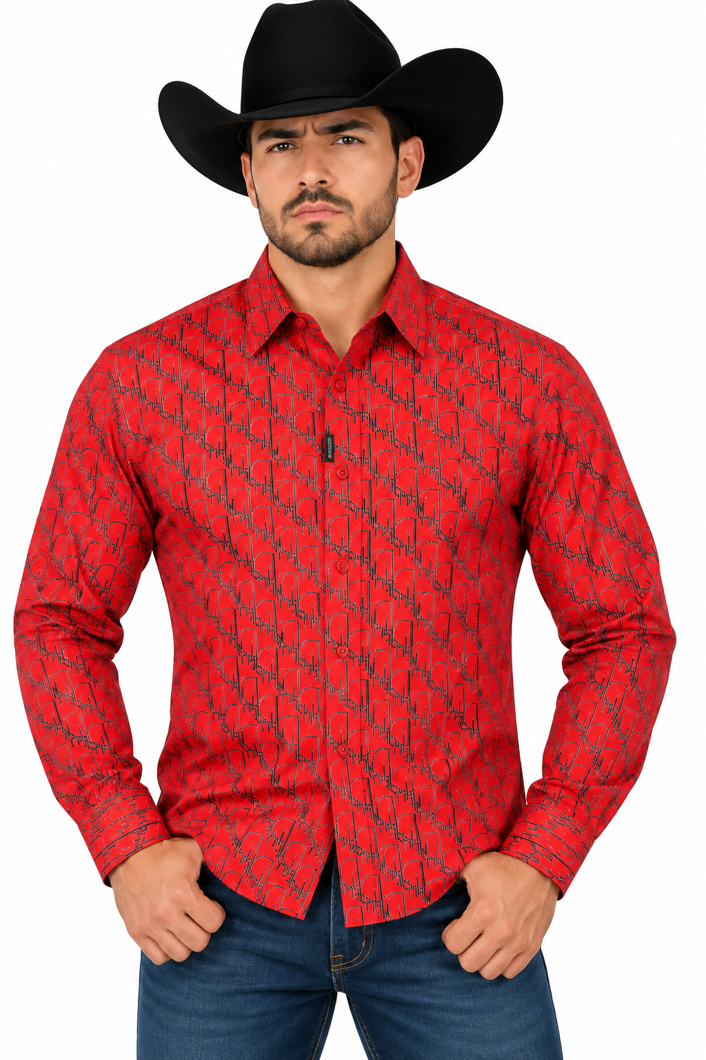CHUXX Men’s Red Patterned Long Sleeve Shirt FL-3517