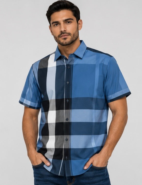 Chuxx Men's Blue Plaid Short Sleeve CHS-313