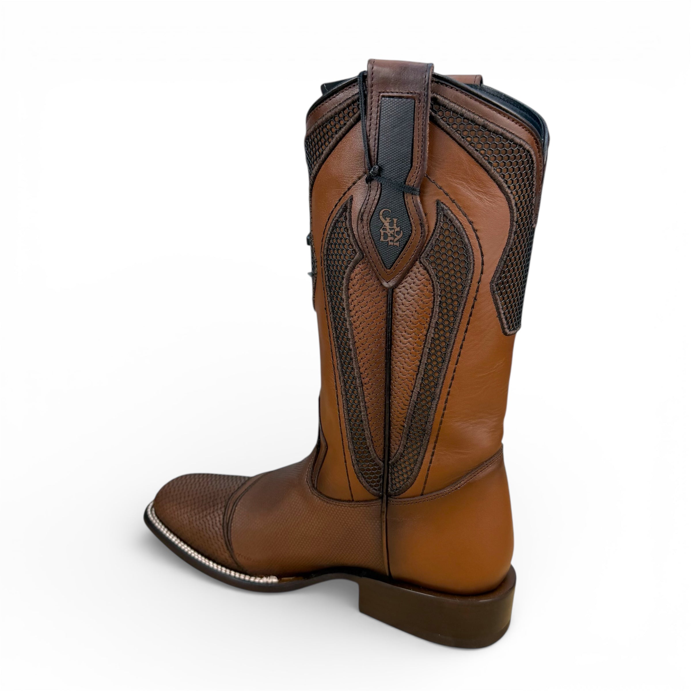 Cuadra Men's Honey Laser & Embroidery & Studs Square Toe Boots CU986