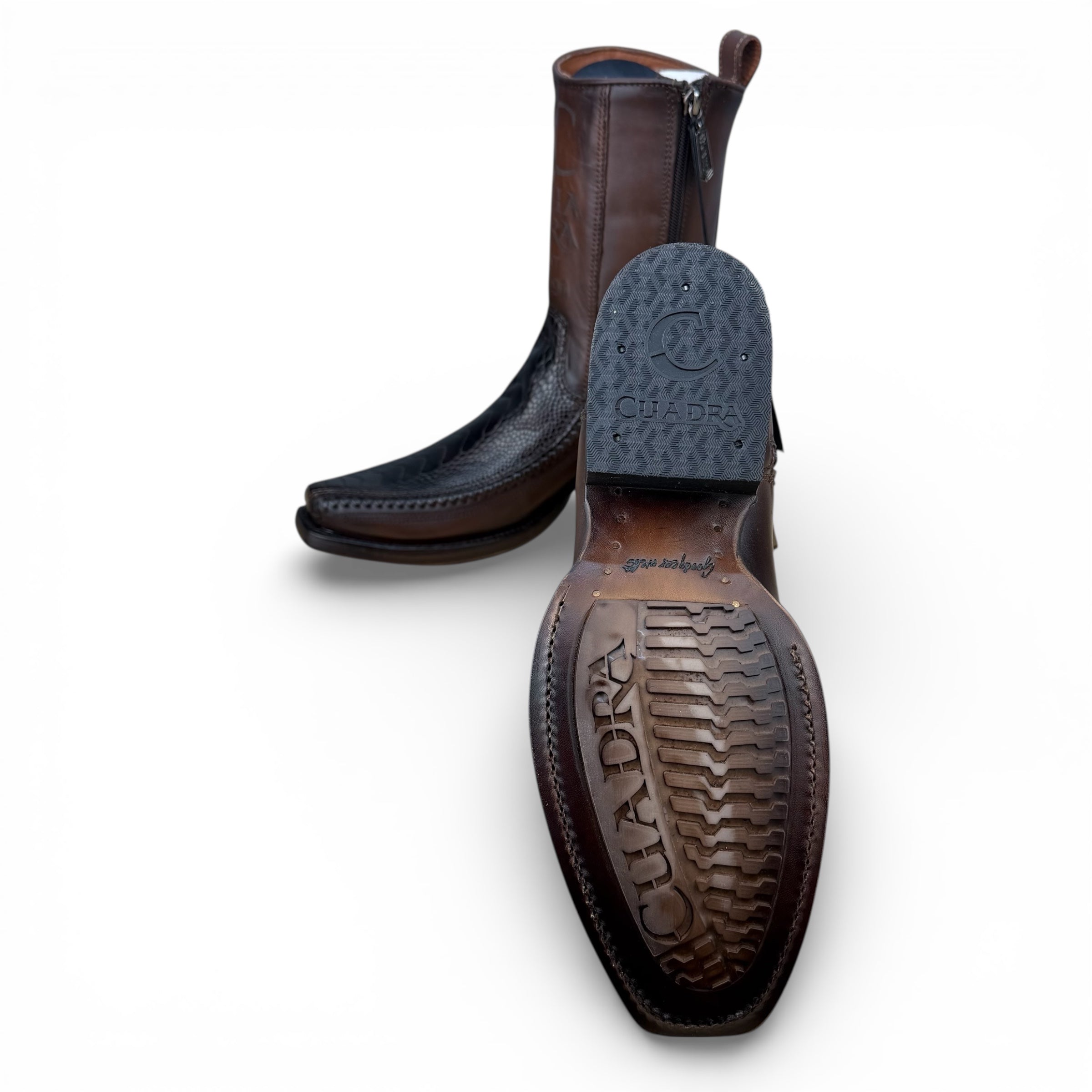 Cuadra CU631 MN Brown Ostrich Leg Laser & Woven Narrow Square Toe