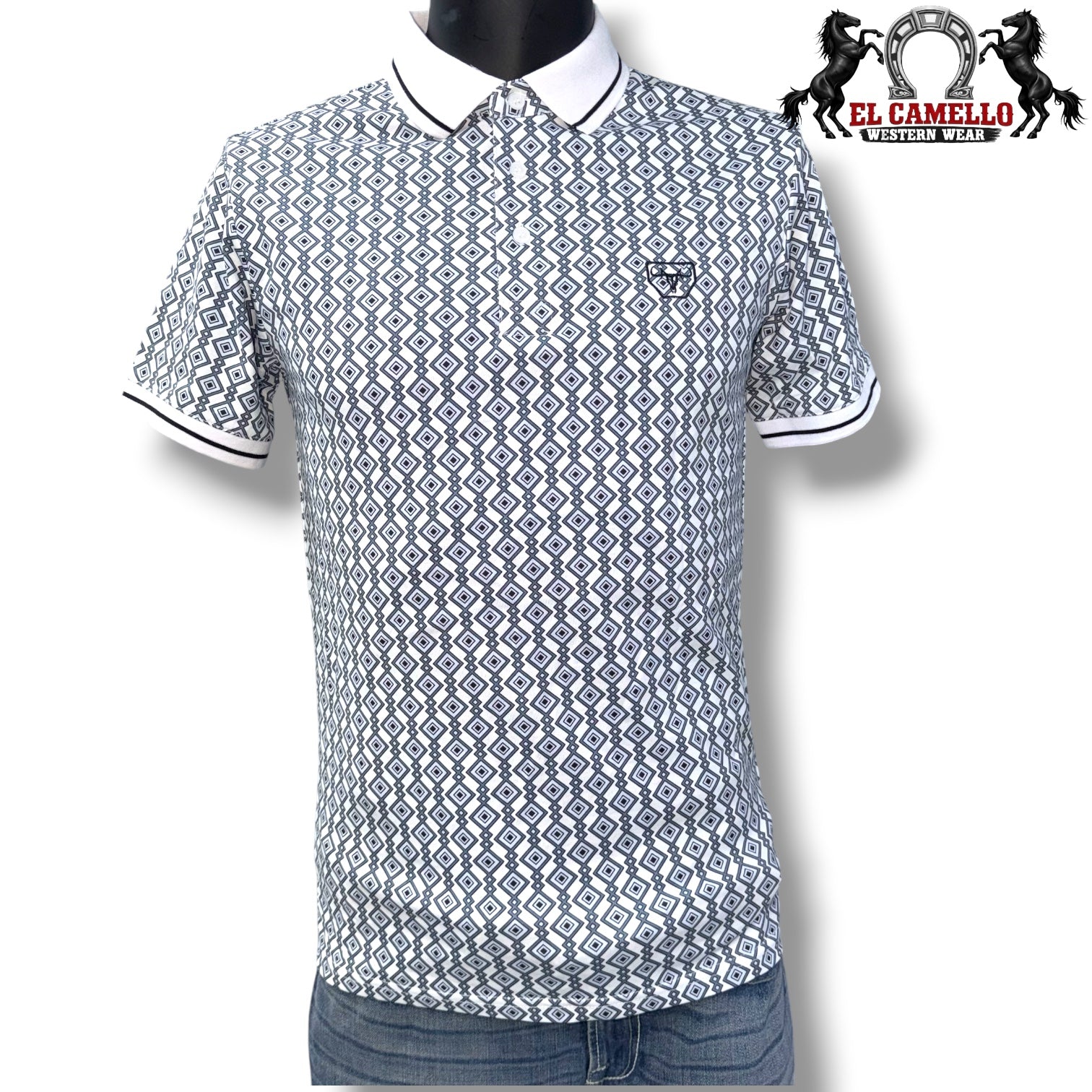 Platini Grey & Blue Diamond Print Polo JPS11473