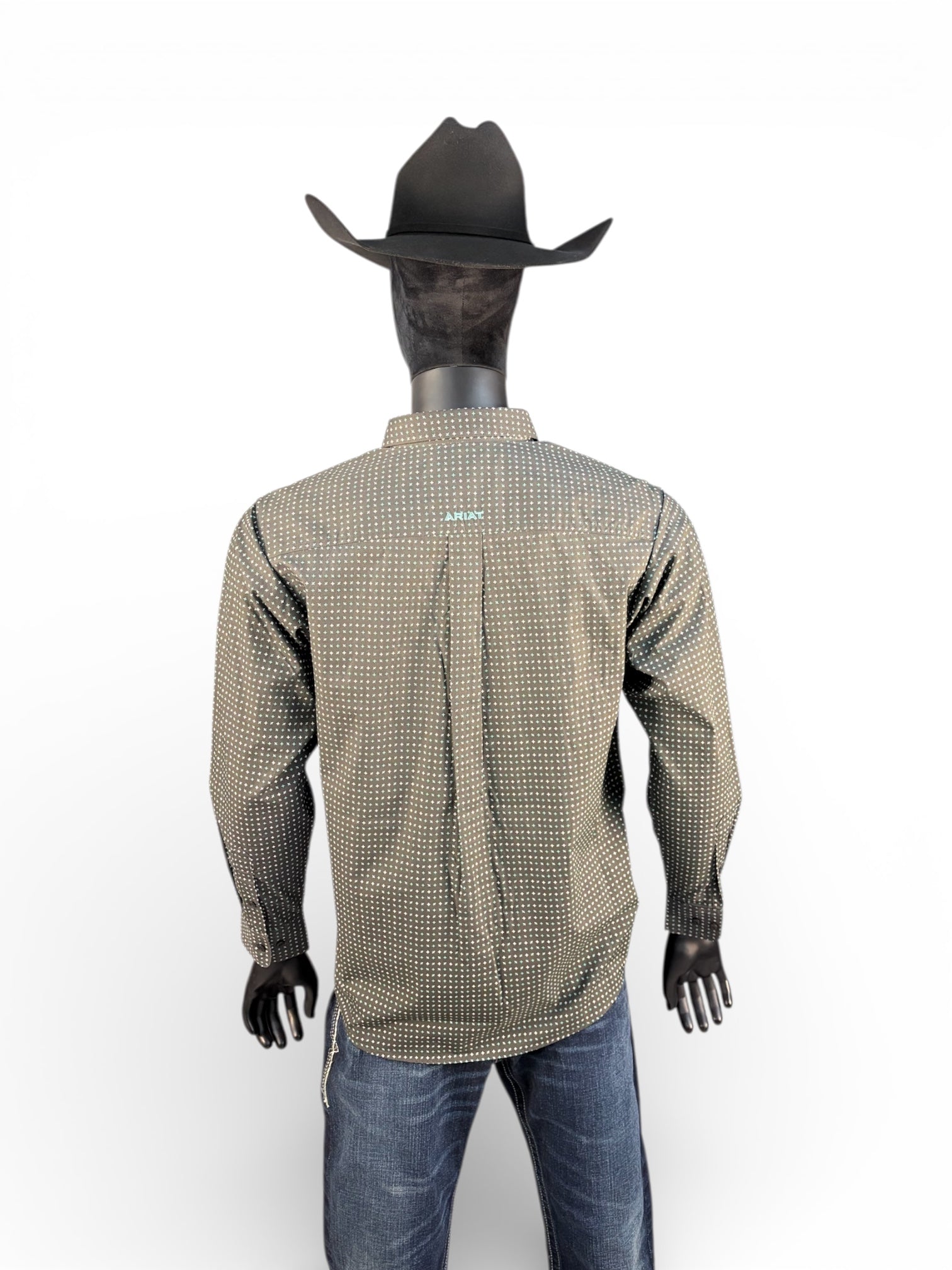 Ariat Men’s Dark Green Micro-Print Long Sleeve Button-Down Shirt